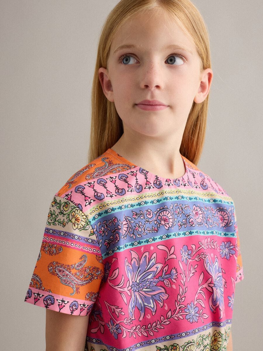 Mehrfarbige Bluse aus reiner Baumwolle mit Bindeknoten vorn_2