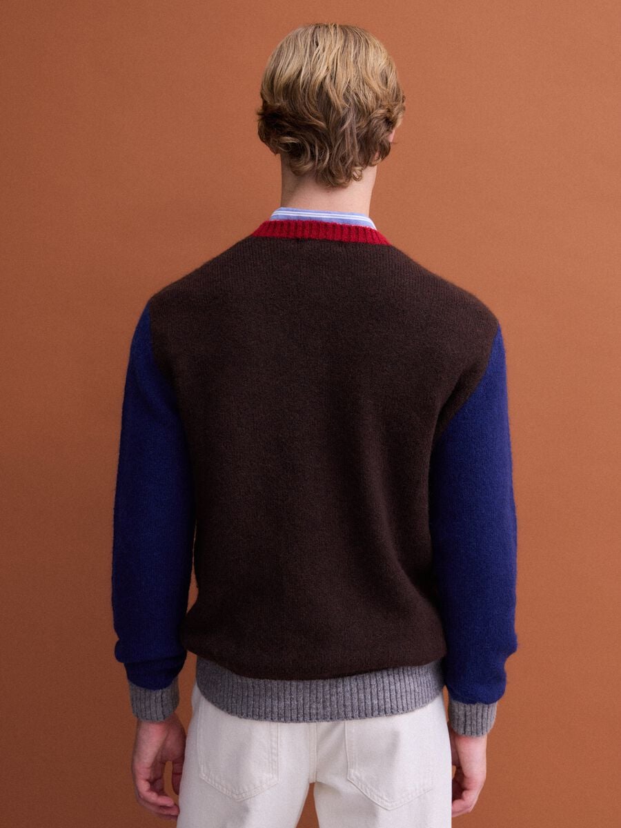 Men&rsquo;s brown crew-neck jumper in stretch wool and alpaca, regular fit_3