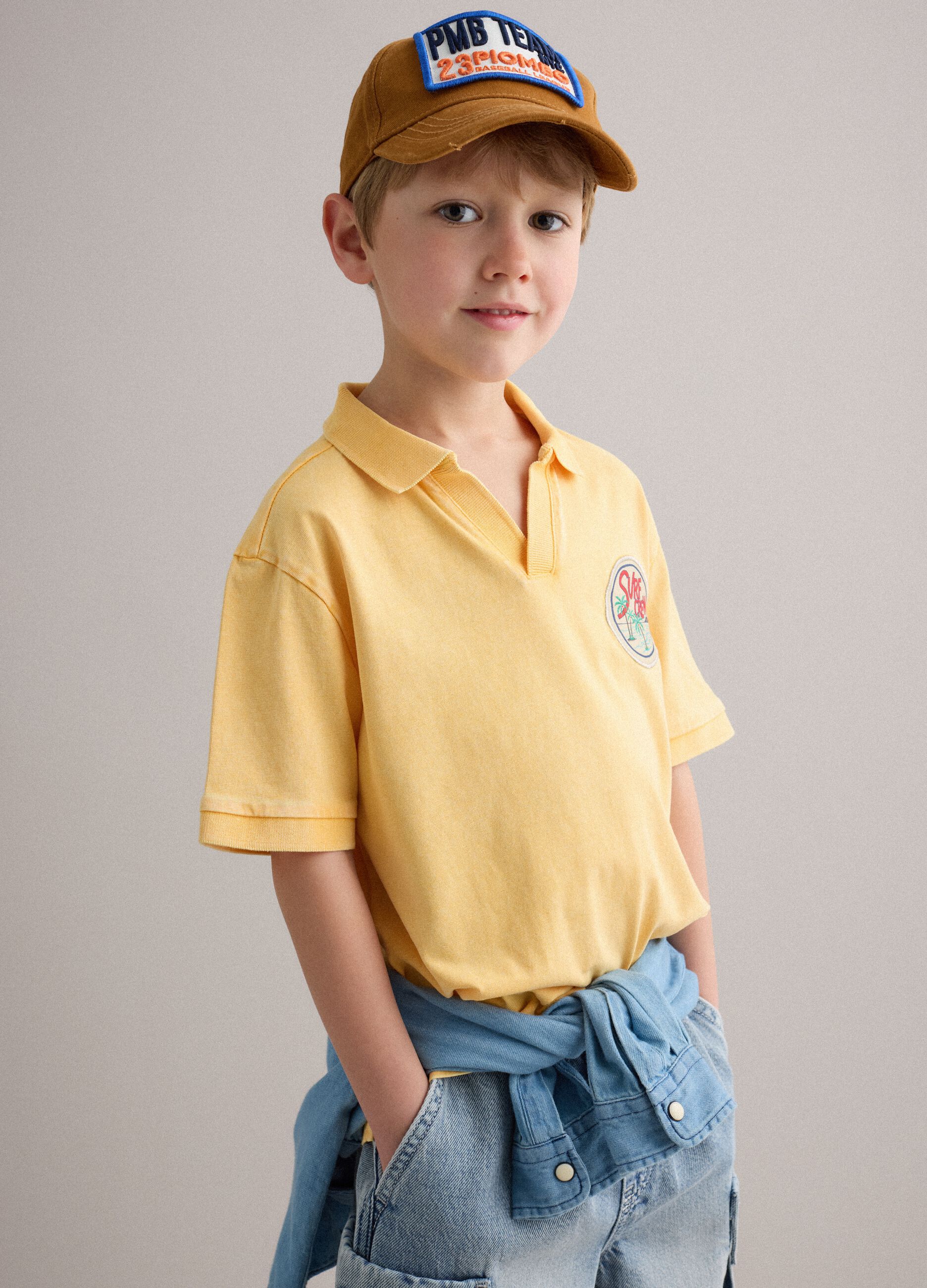 Brown pure cotton children's baseball cap with patch