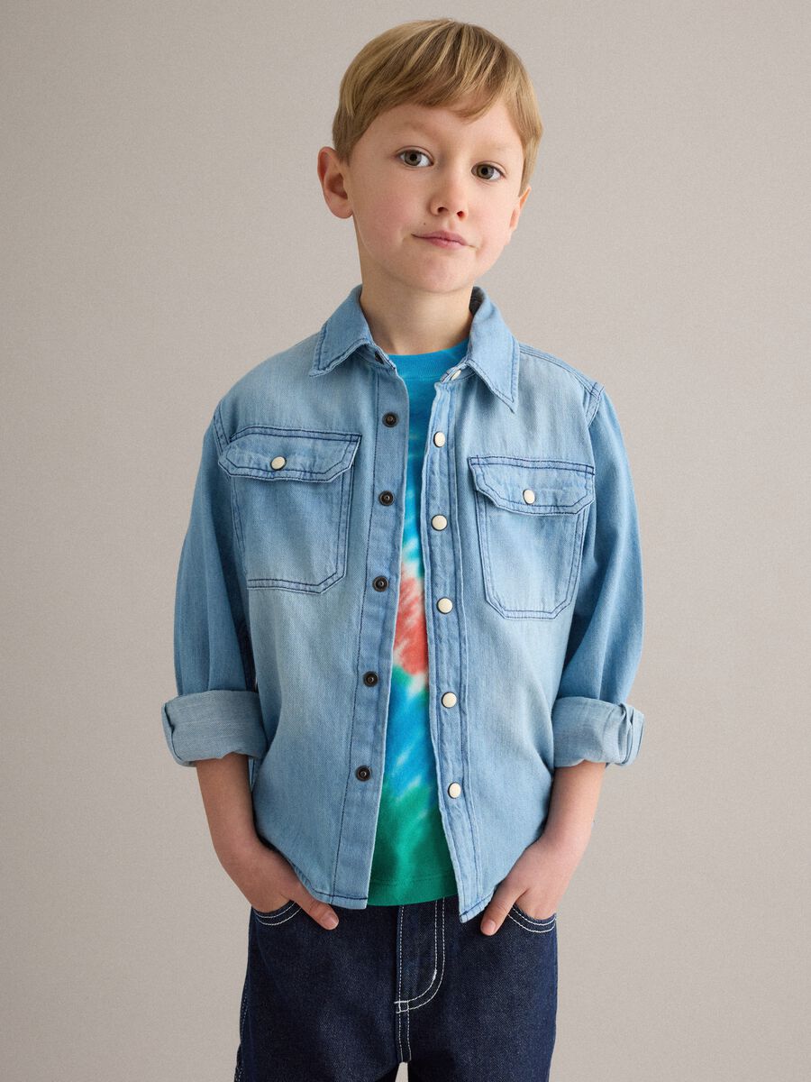 Long-sleeved denim shirt_0