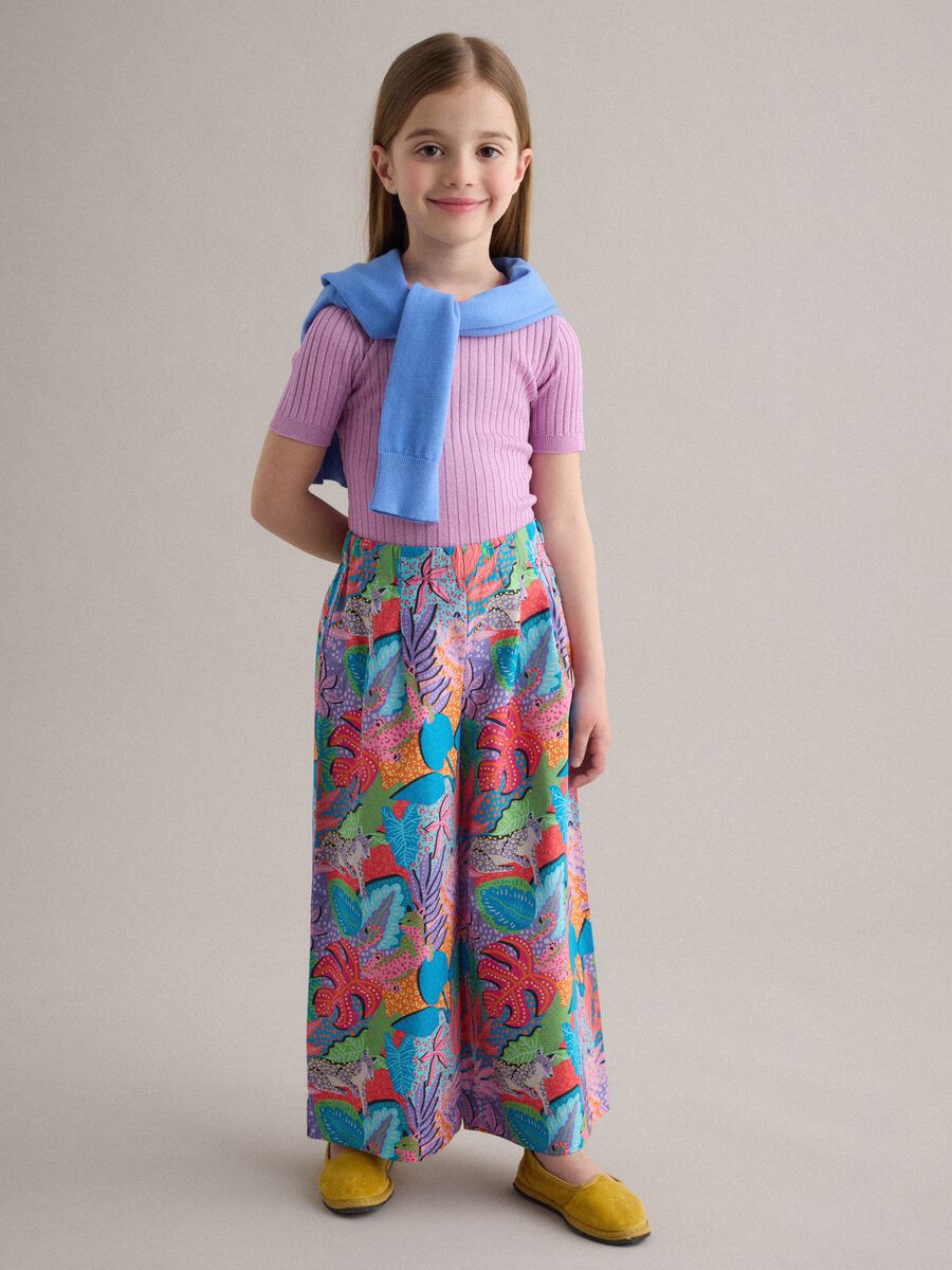 Multicoloured pure cotton palazzo trousers_0