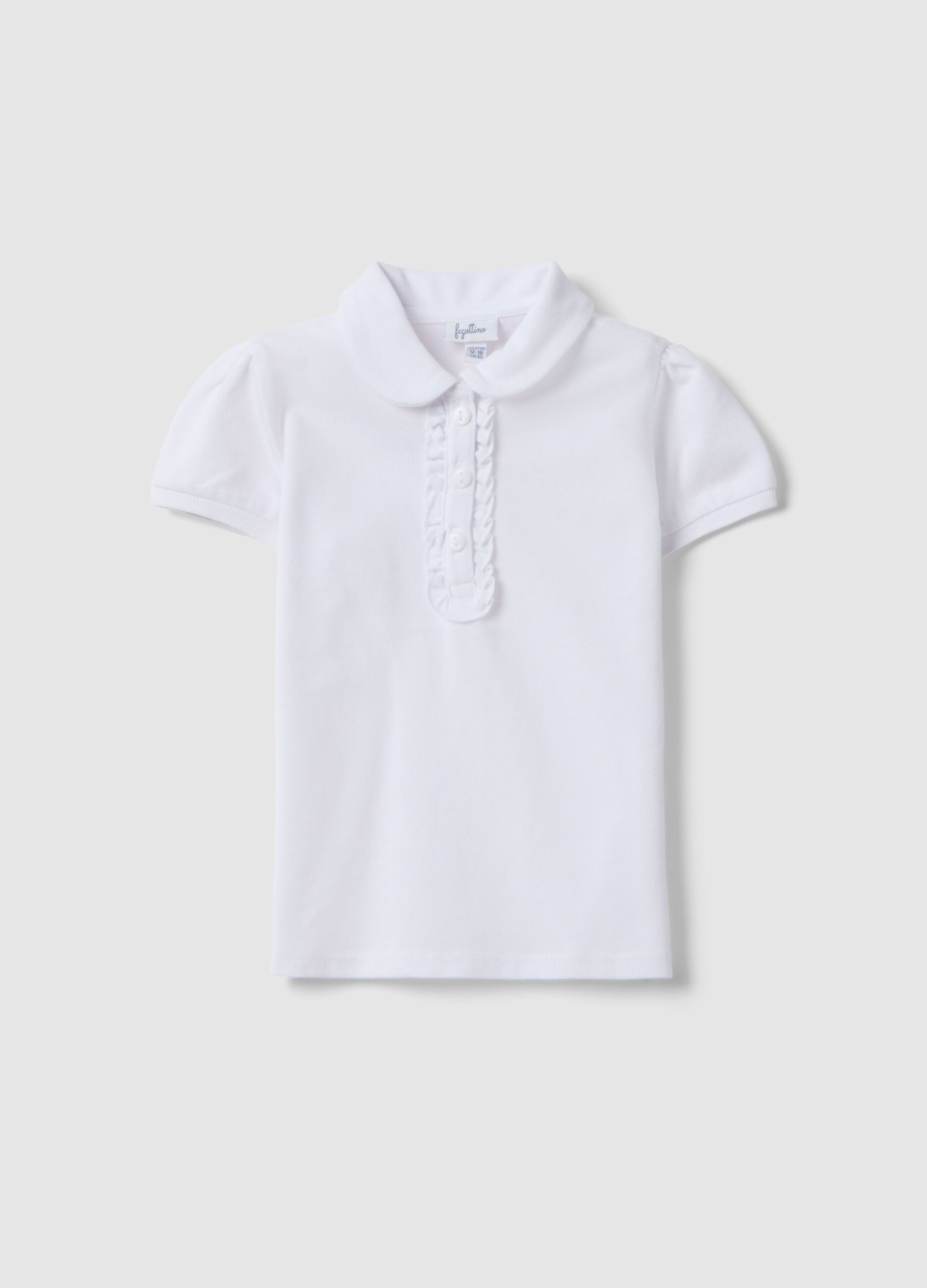 White pure cotton girl's polo regular fit with ruffles