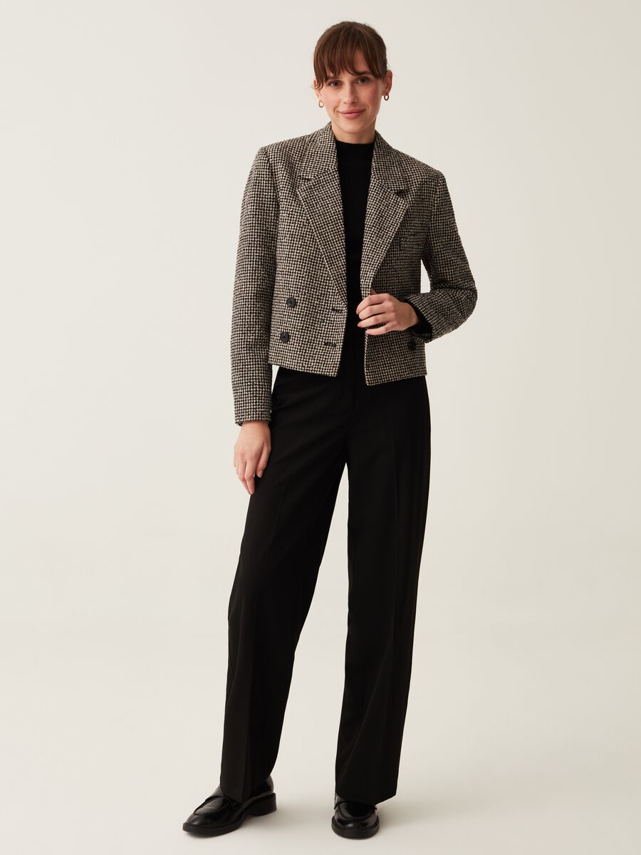 Double-breasted blazer in houndstooth tweed_0