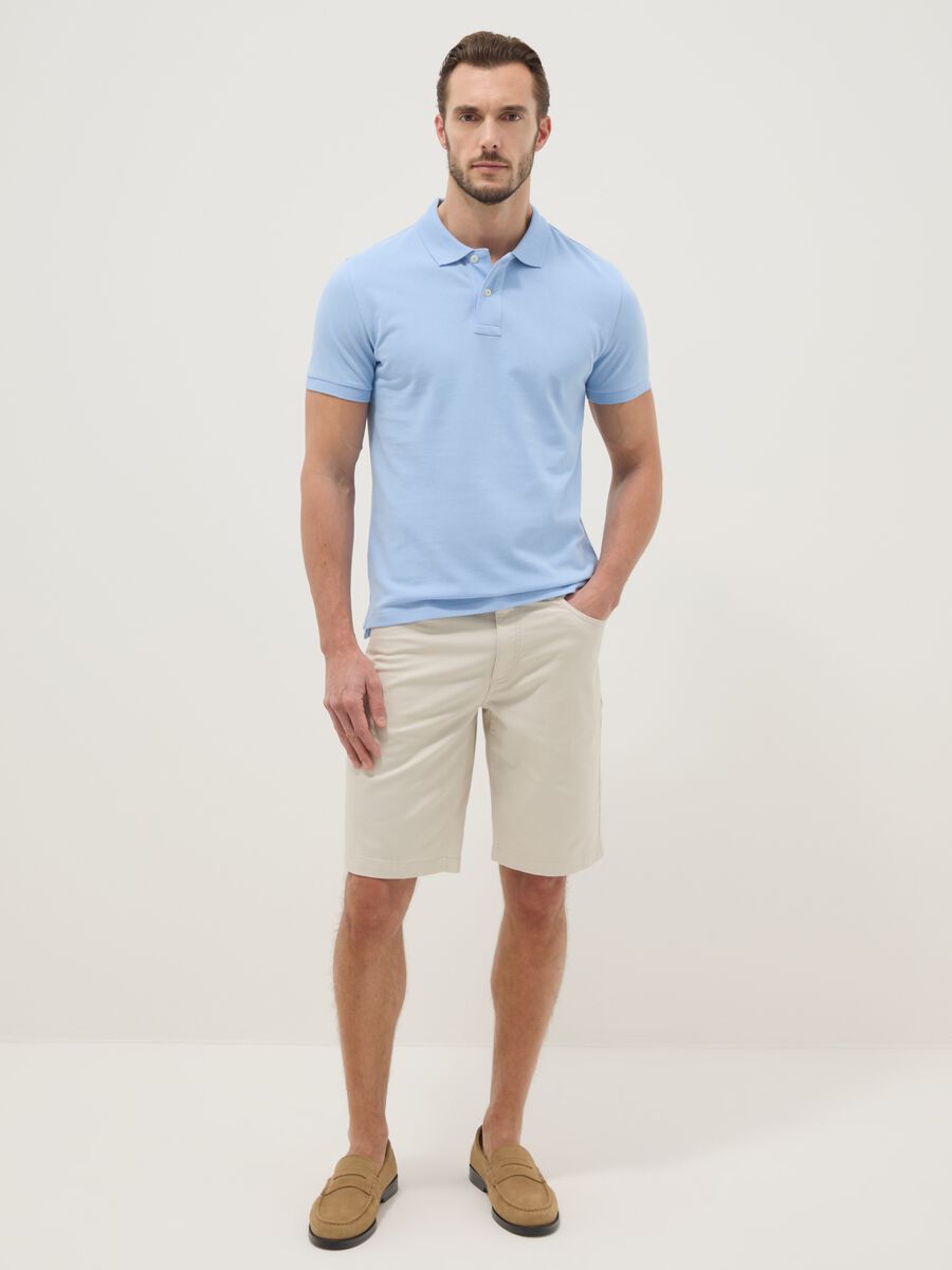 Beige stretch-cotton five-pocket Bermuda shorts_0