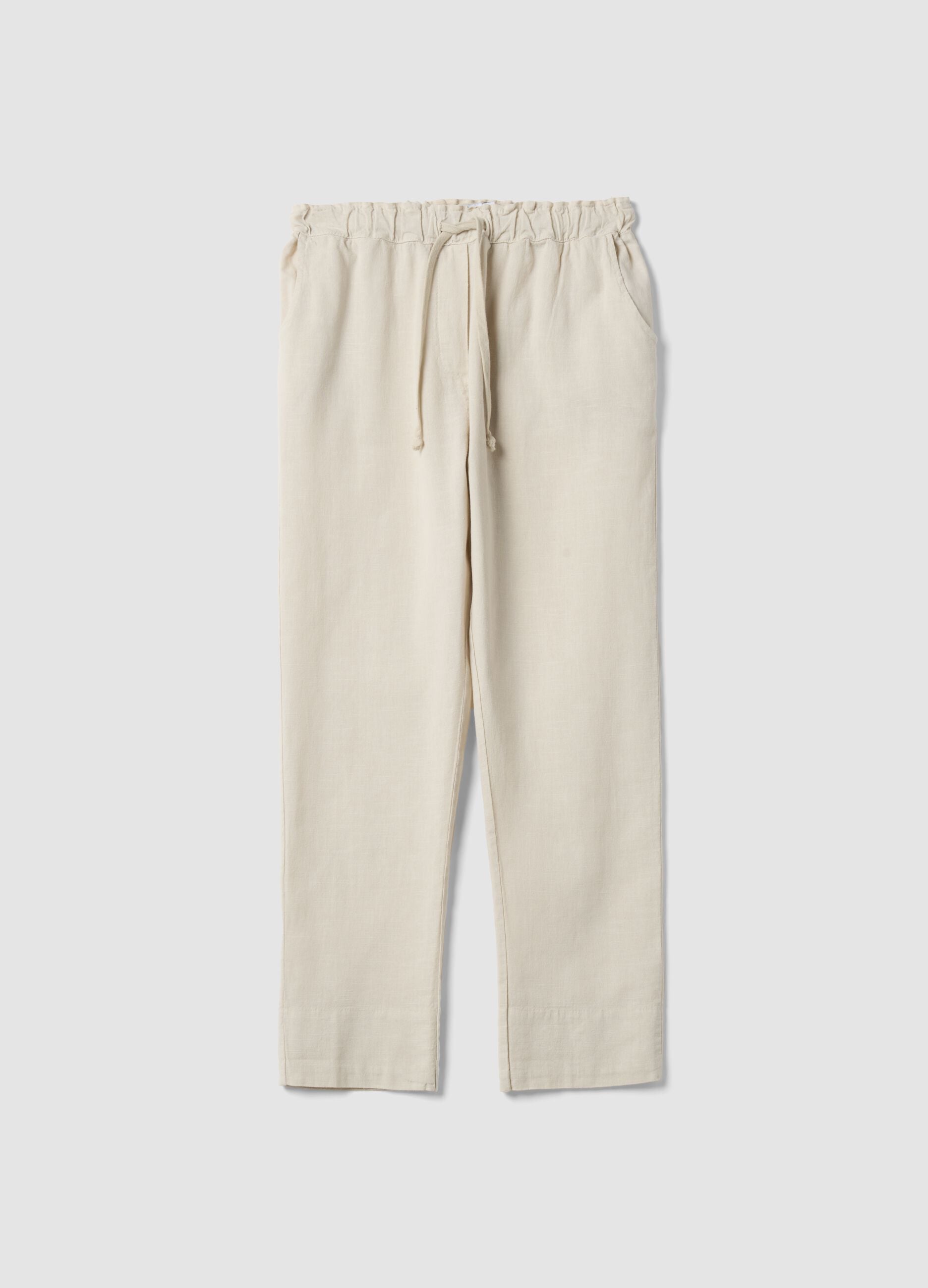 Beige linen-cotton blend trousers