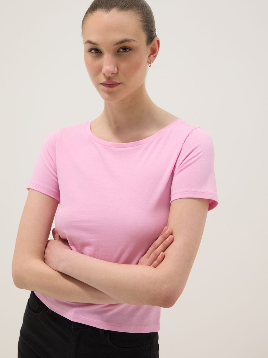 Pink pure cotton T-shirt with crew neck_0