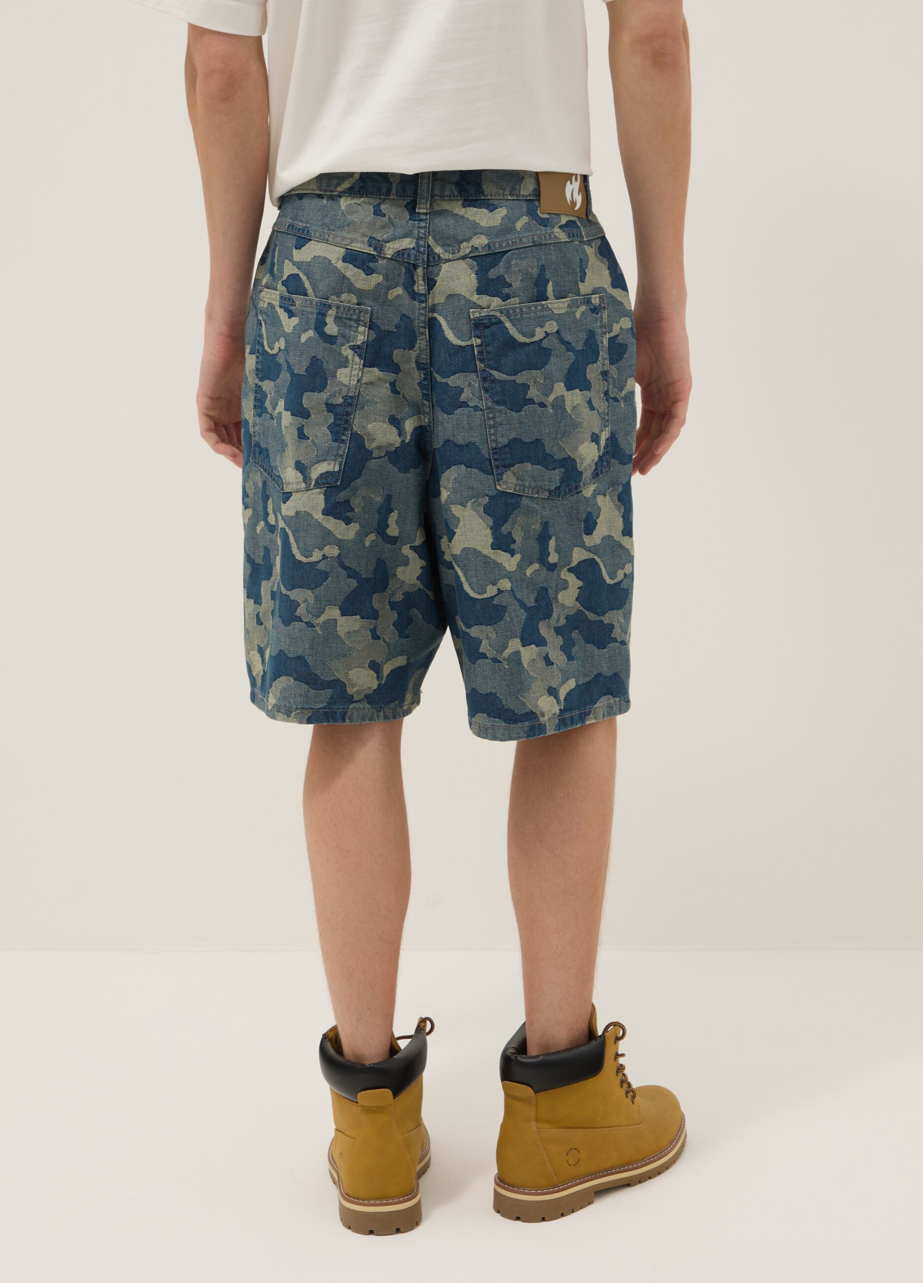 Blue pure cotton denim skater-fit shorts