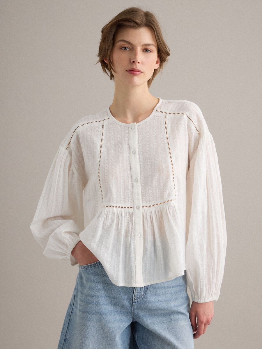 White pure cotton regular-fit shirt with broderie anglaise inserts_0