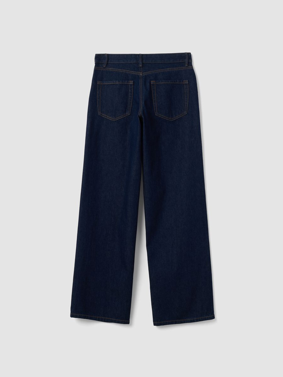 Blue denim wide-leg jeans in pure cotton_5