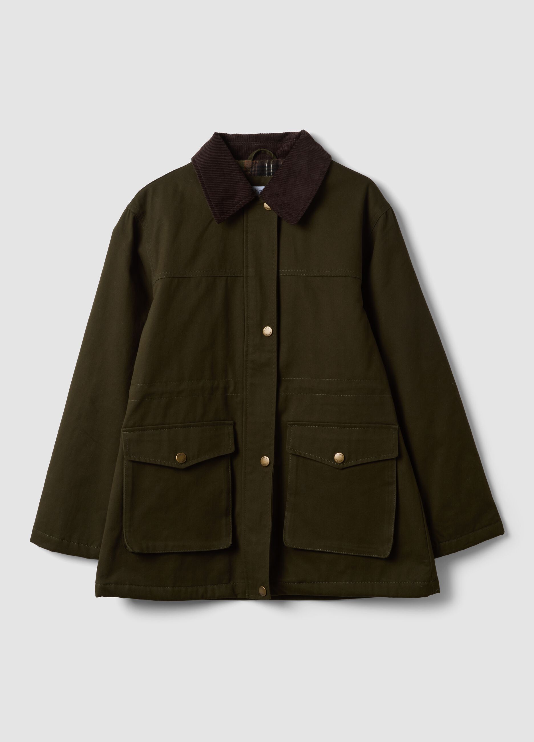 Green pure-cotton jacket with contrast collar