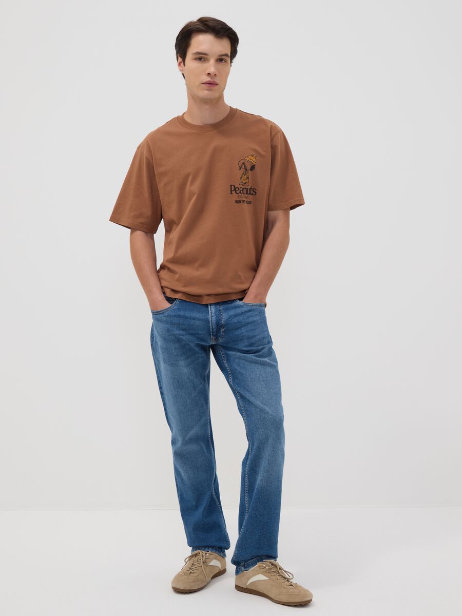 Brown pure cotton Peanuts print T-shirt, relaxed fit_1