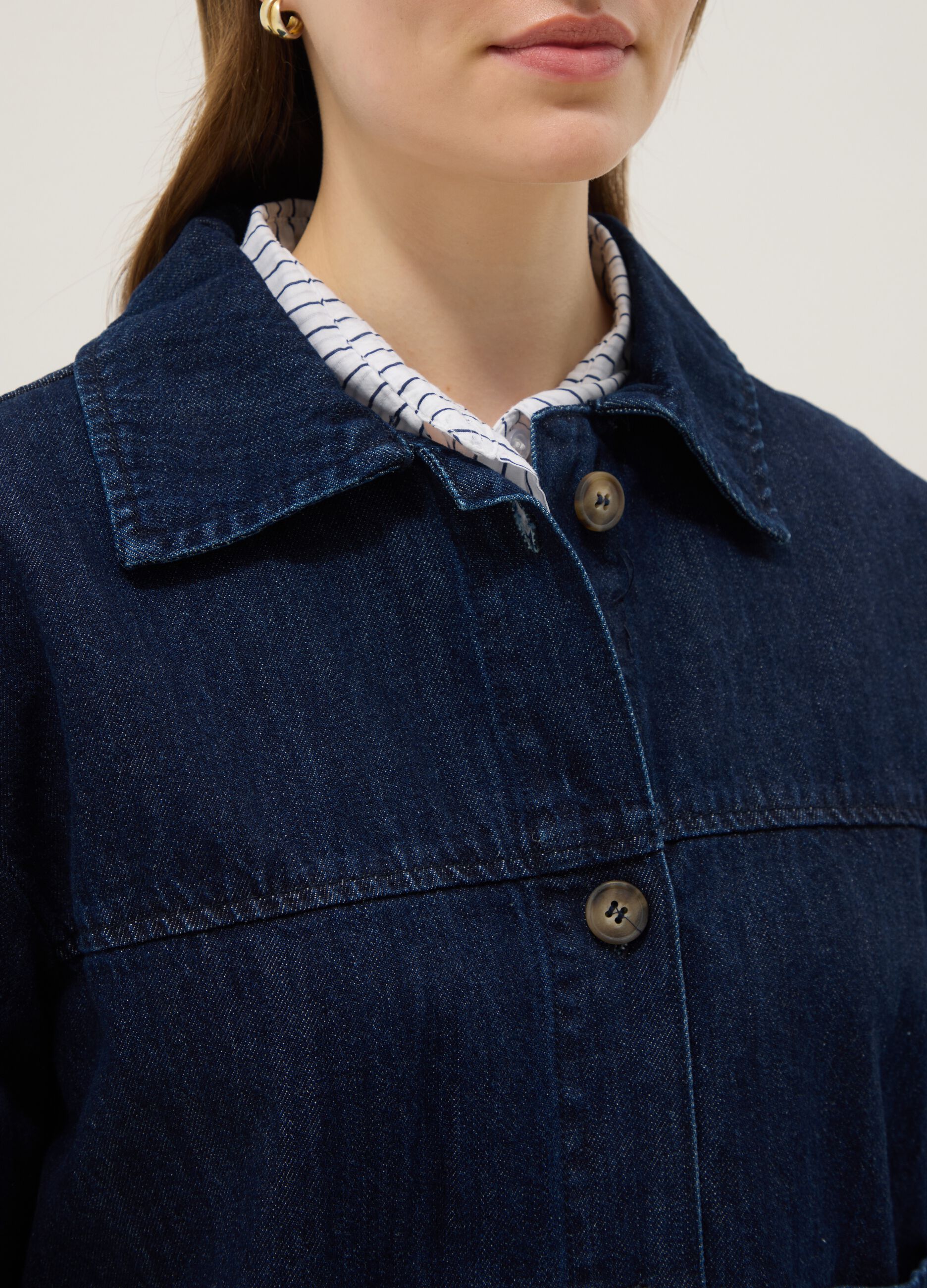 Blue regular fit pure cotton denim jacket with pockets