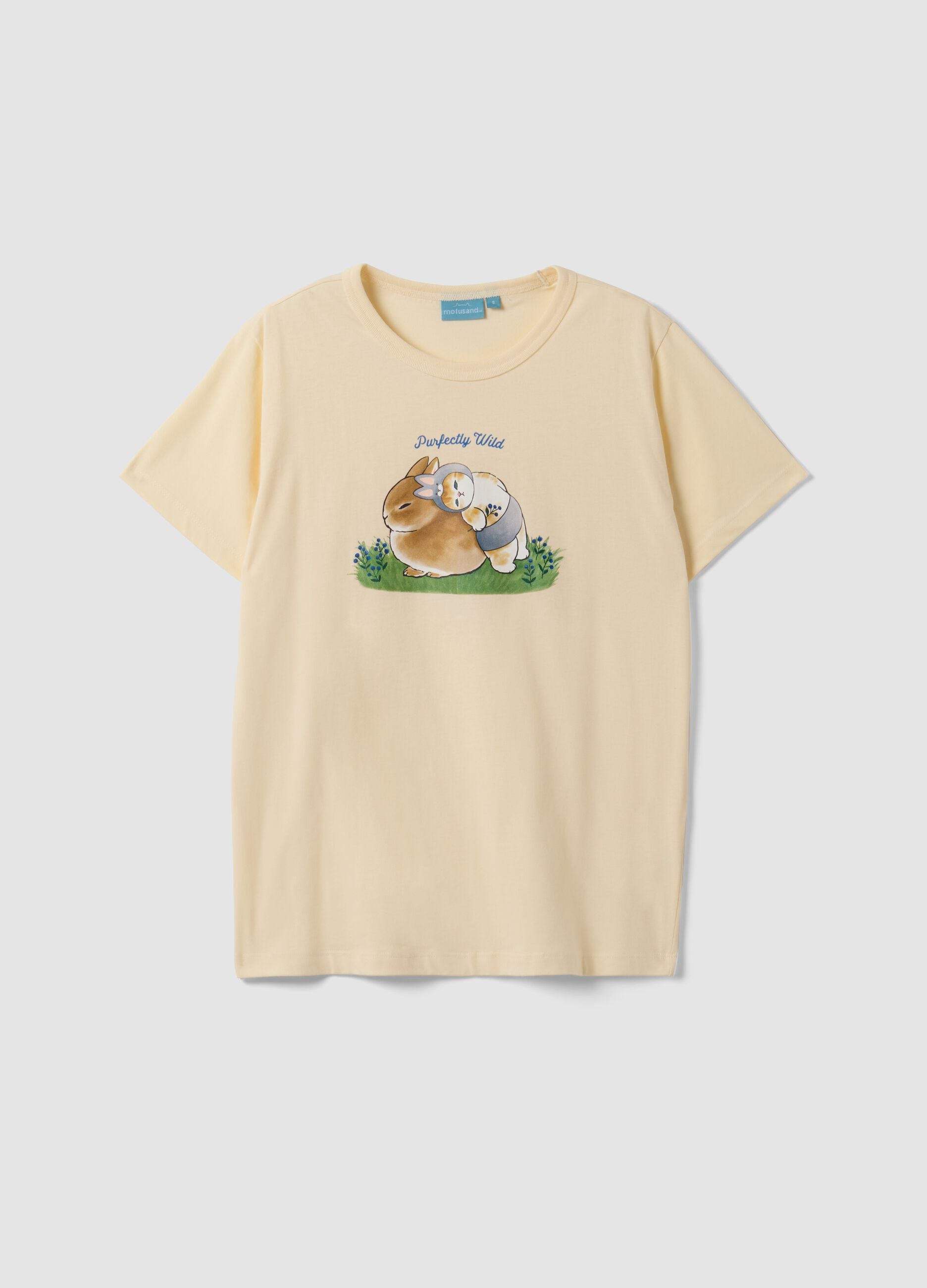 Beiges Regular-Fit-T-Shirt aus reiner Baumwolle mit s&uuml;&szlig;em Tier-Print
