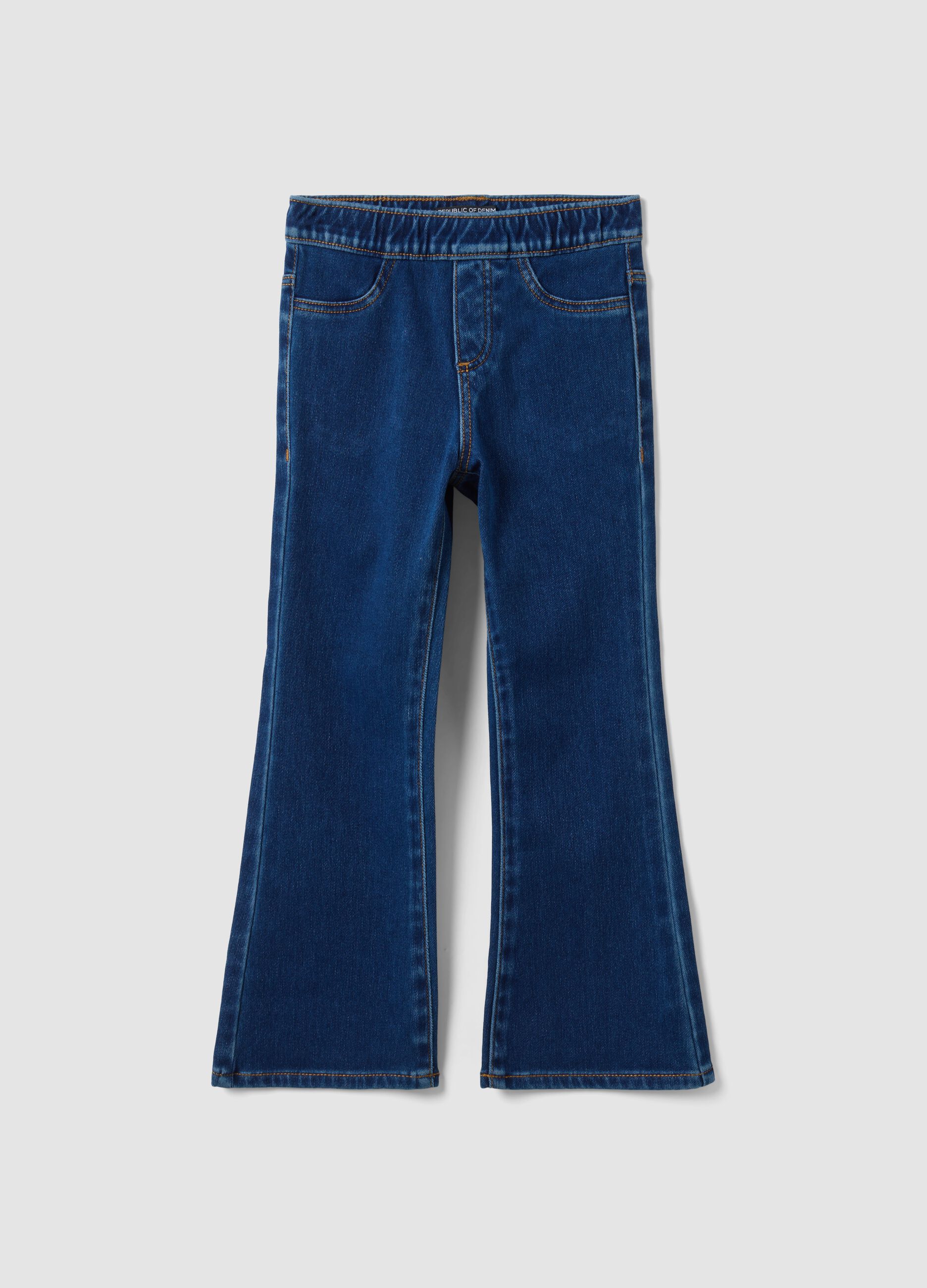 Blue flare-fit stretchy cotton jeggings for girls