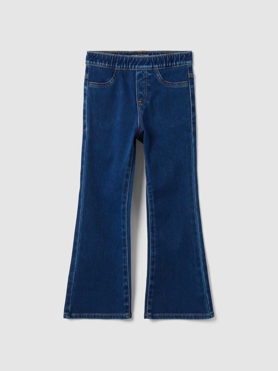 Blue flare-fit stretchy cotton jeggings for girls_0