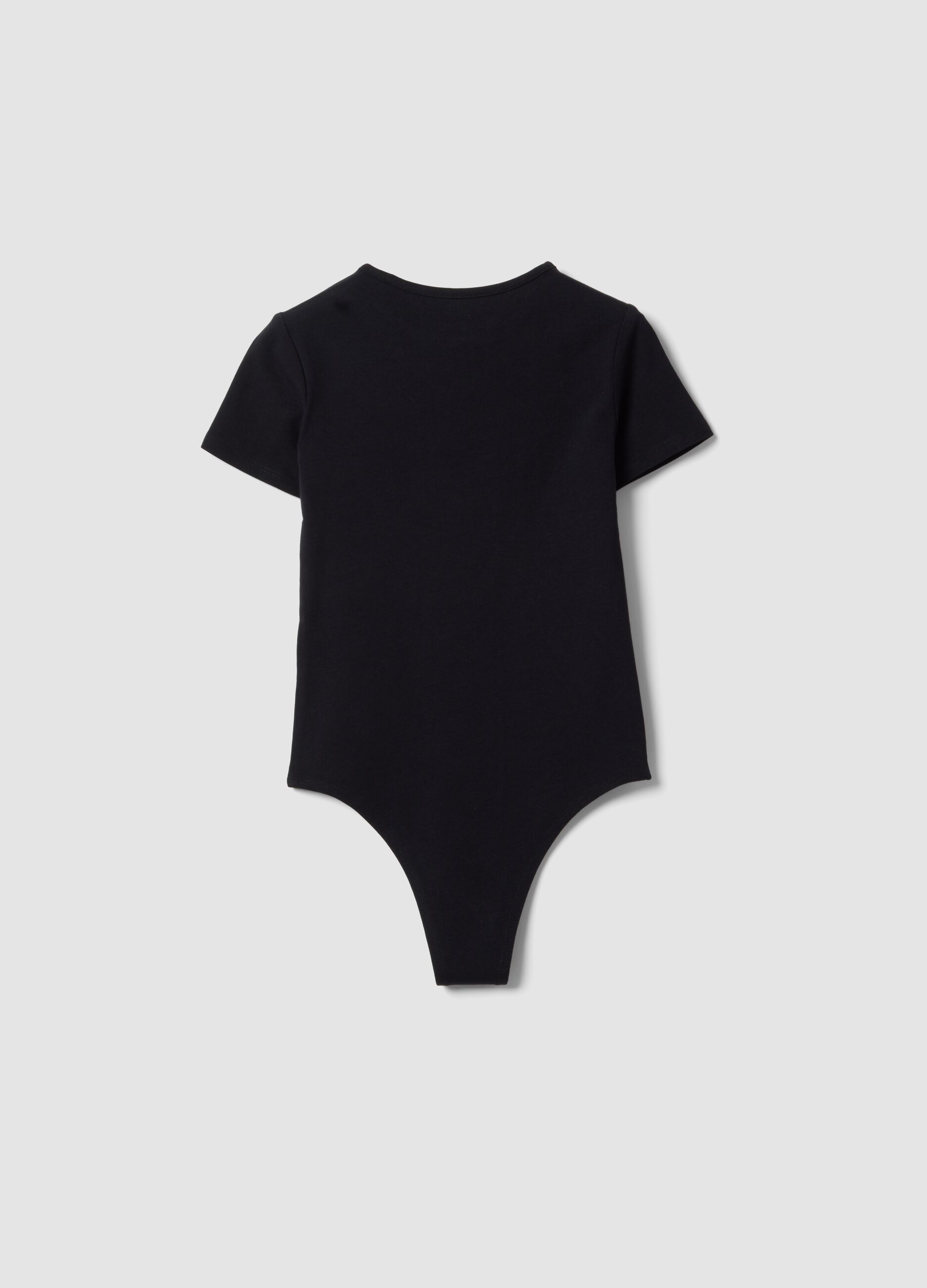 Girls' fitted black stretch cotton bodysuit