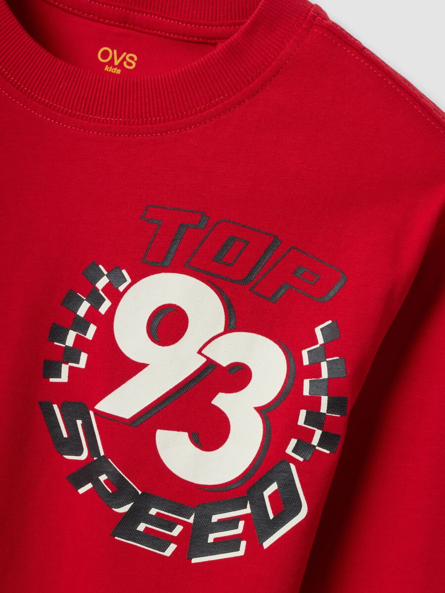 T-shirt rossa in puro cotone con girocollo e stampa Top Speed_2