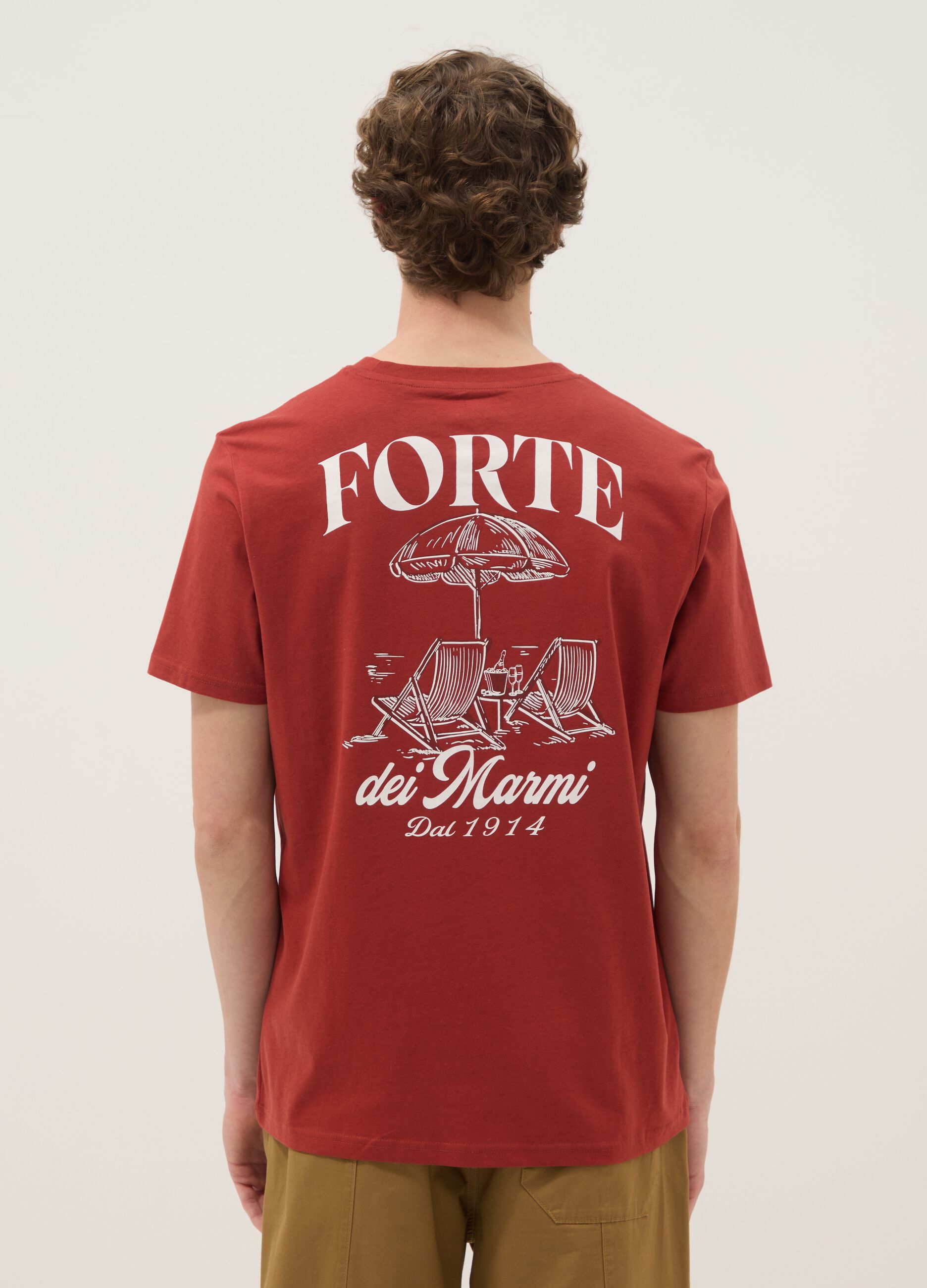 Red pure cotton regular-fit T-shirt with print