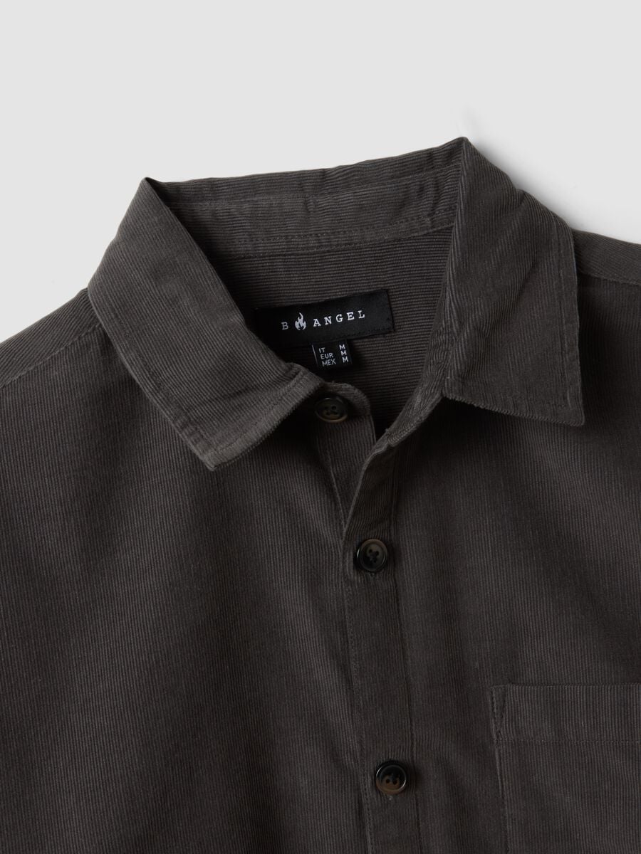Anthracite Grey Poplin Shirt in Pure Cotton, Oversized Cropped Fit_1
