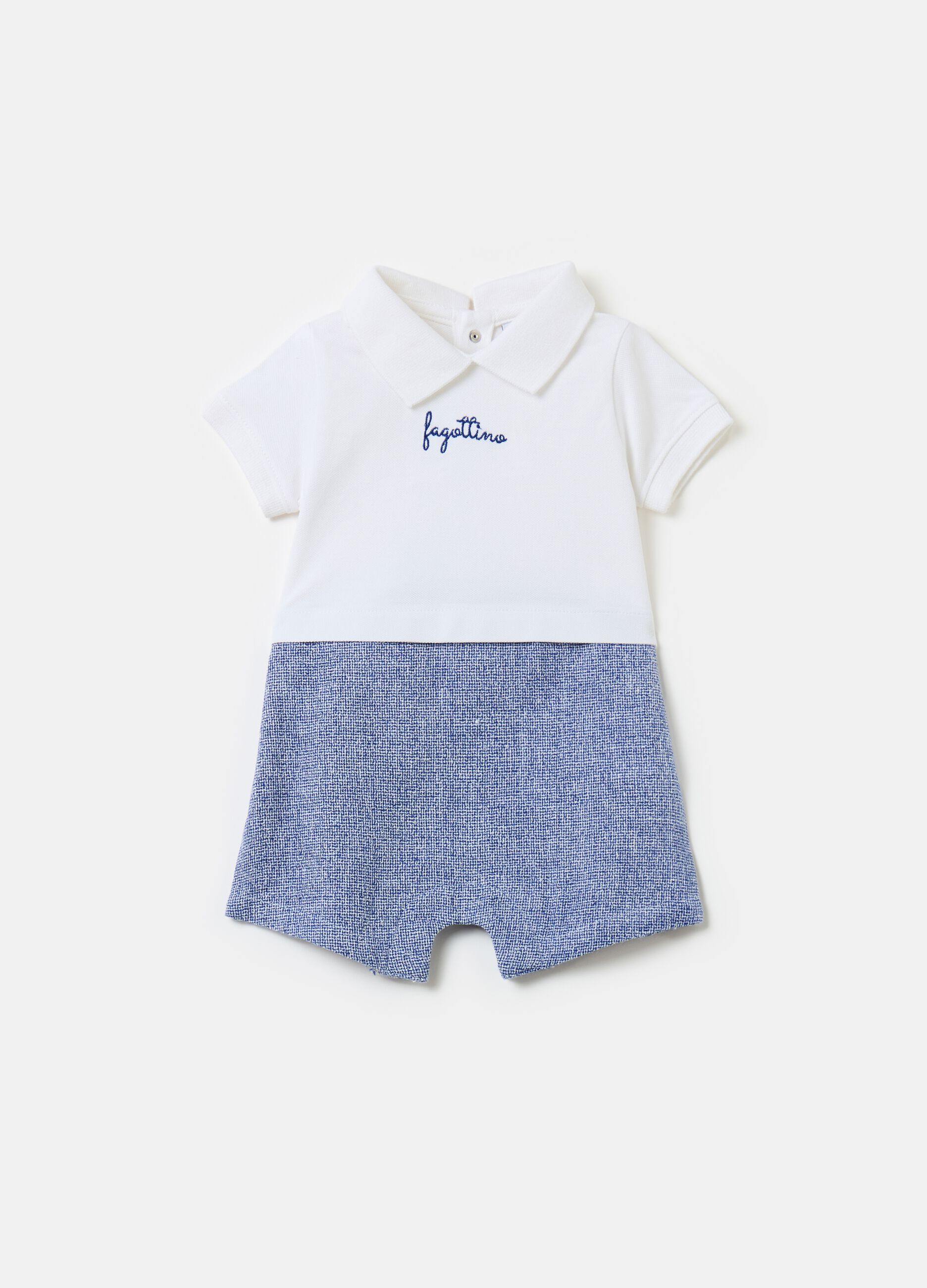 Cotton and linen romper suit with embroidery