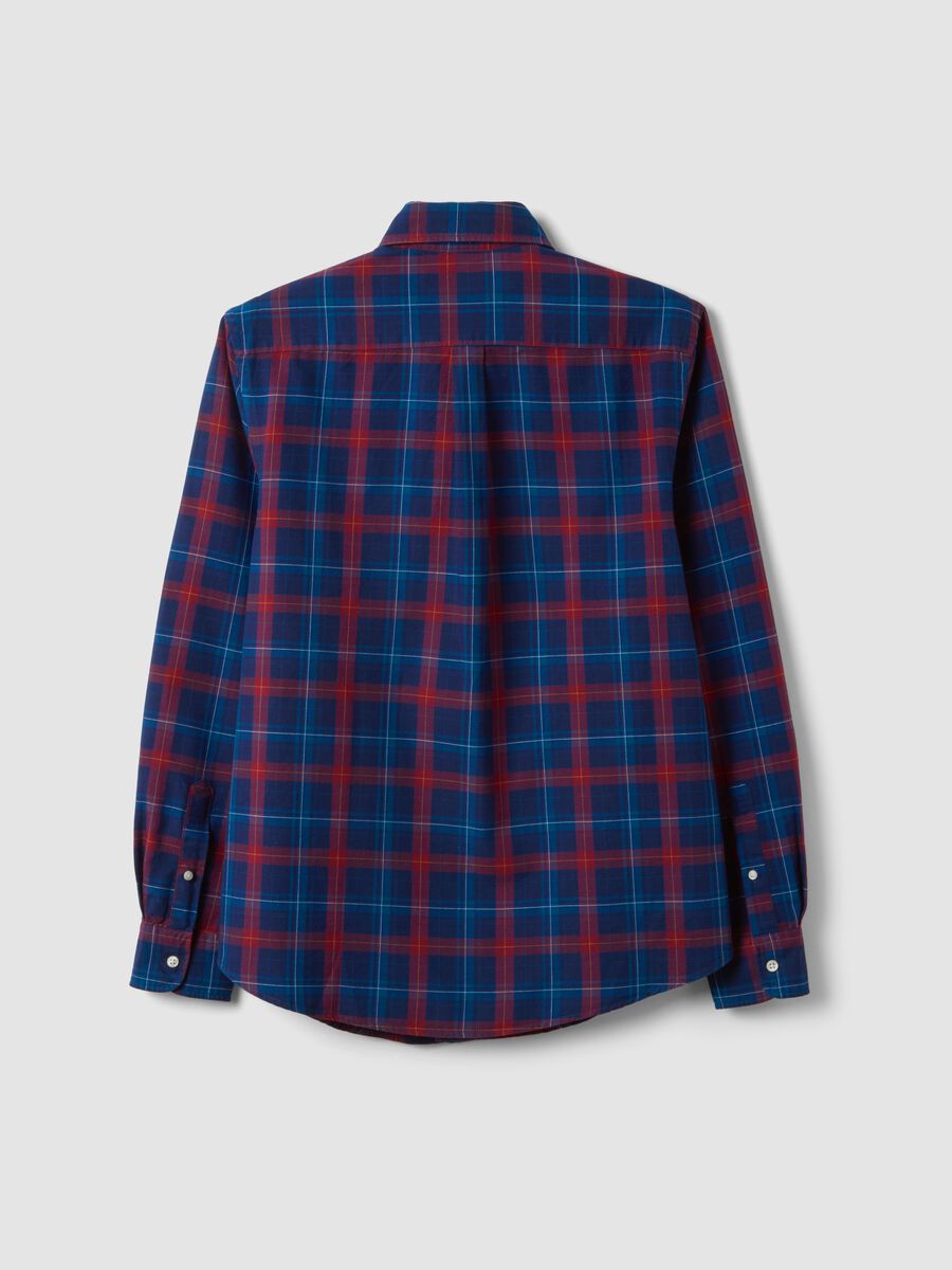Blau kariertes Oxford-Hemd aus reiner Baumwolle, Regular Fit_6