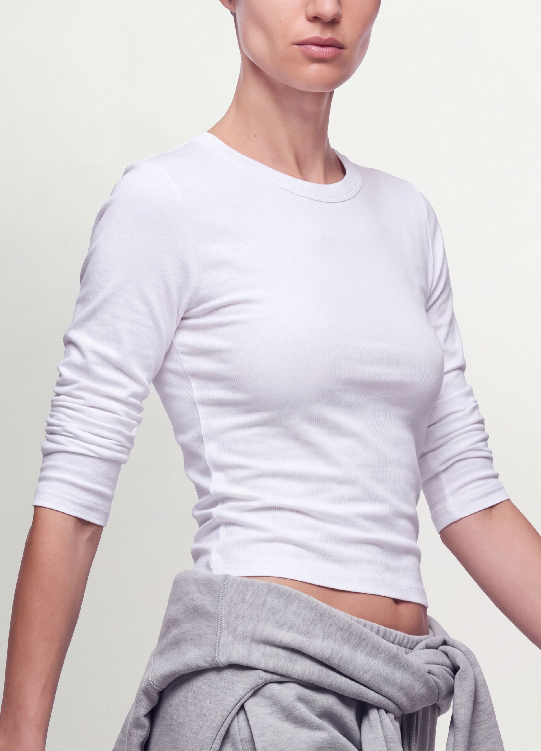 Wei&szlig;es Langarm-T-Shirt aus reinem Baumwolljersey, Regular Fit