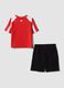 Red and black stretch cotton set with T-shirt and shorts_1
