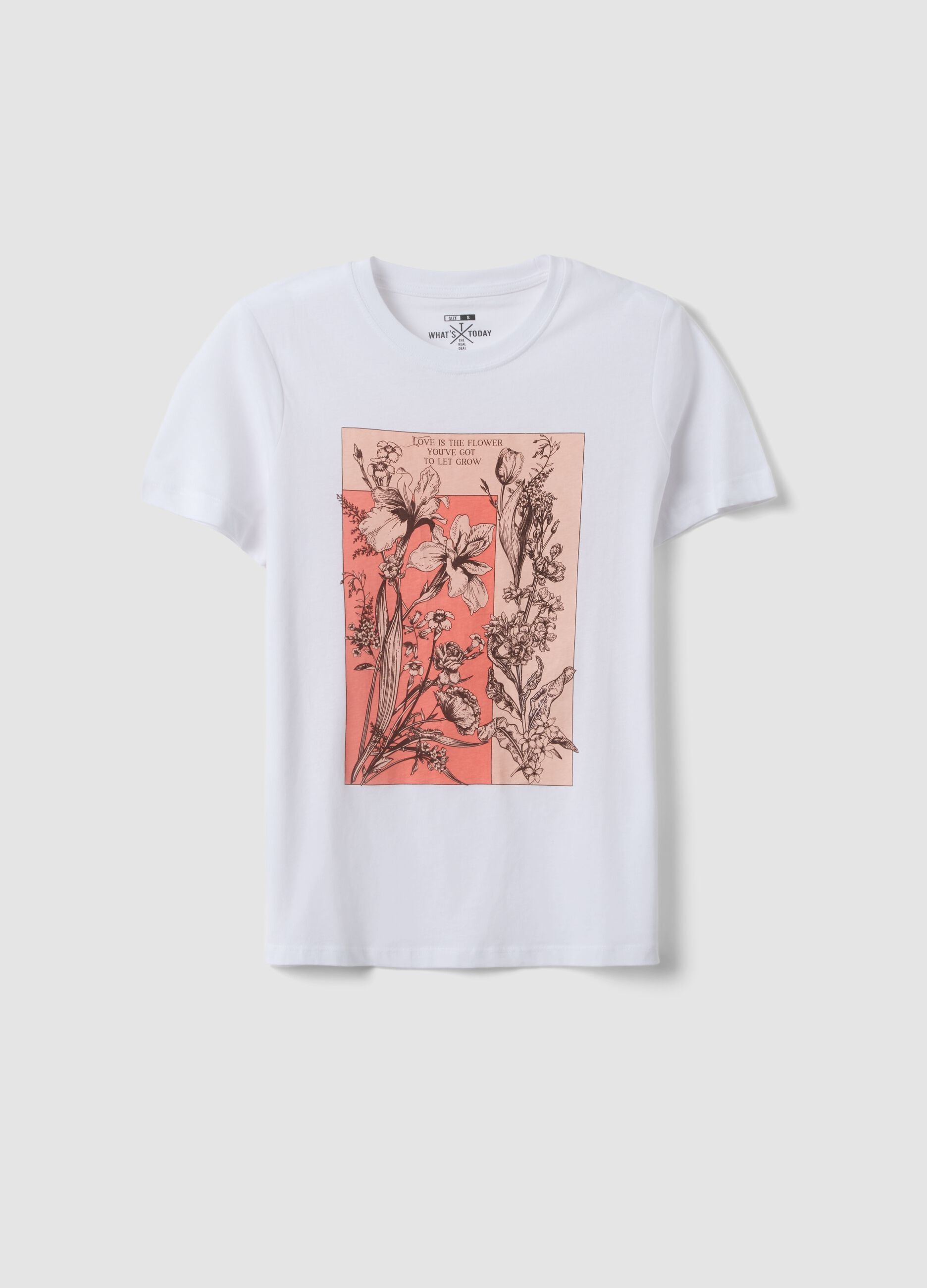 White pure cotton regular fit T-shirt with print