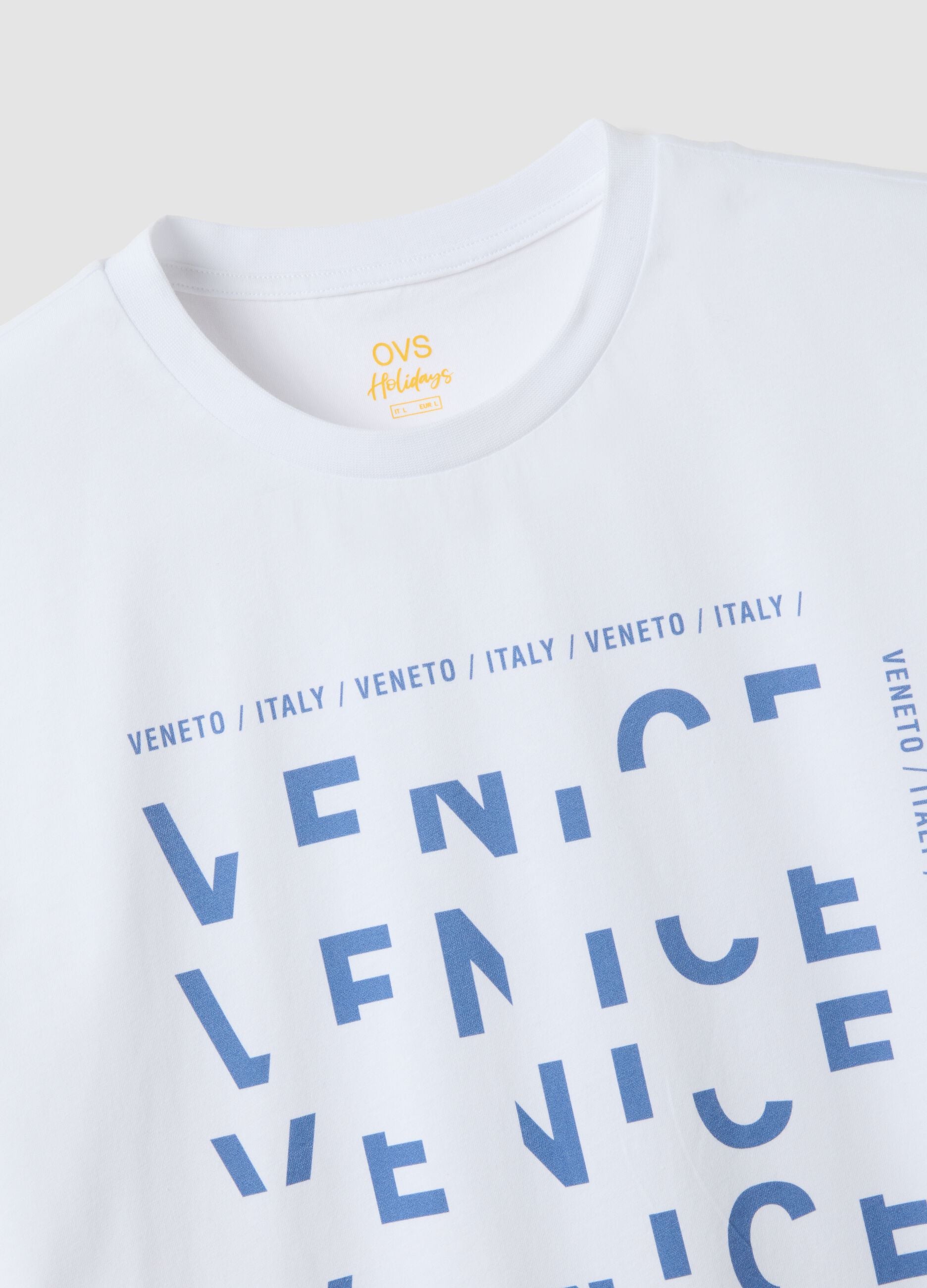Weisses T-Shirt aus reiner Baumwolle mit Frontprint, Regular Fit