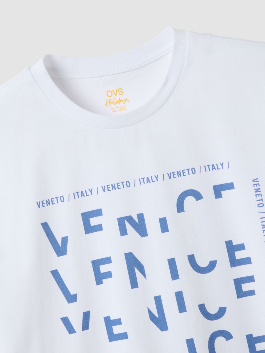 Weisses T-Shirt aus reiner Baumwolle mit Frontprint, Regular Fit_5