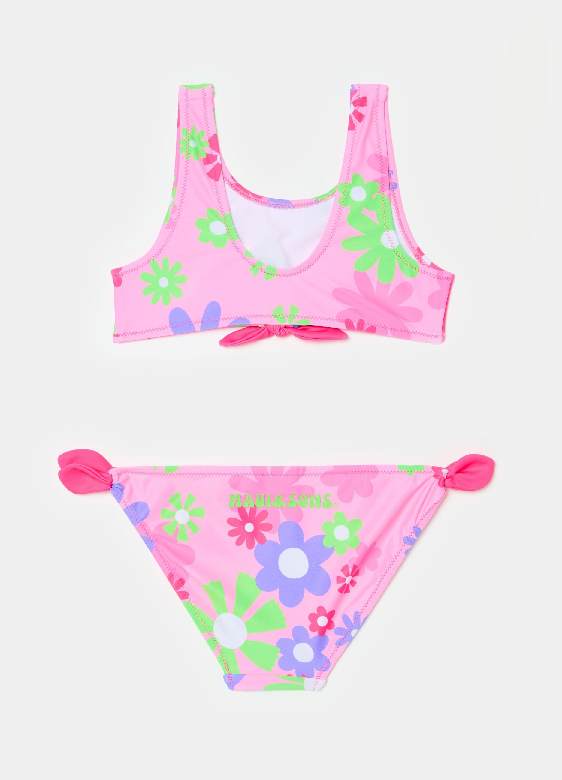 Bikini with floral pattern and logo print