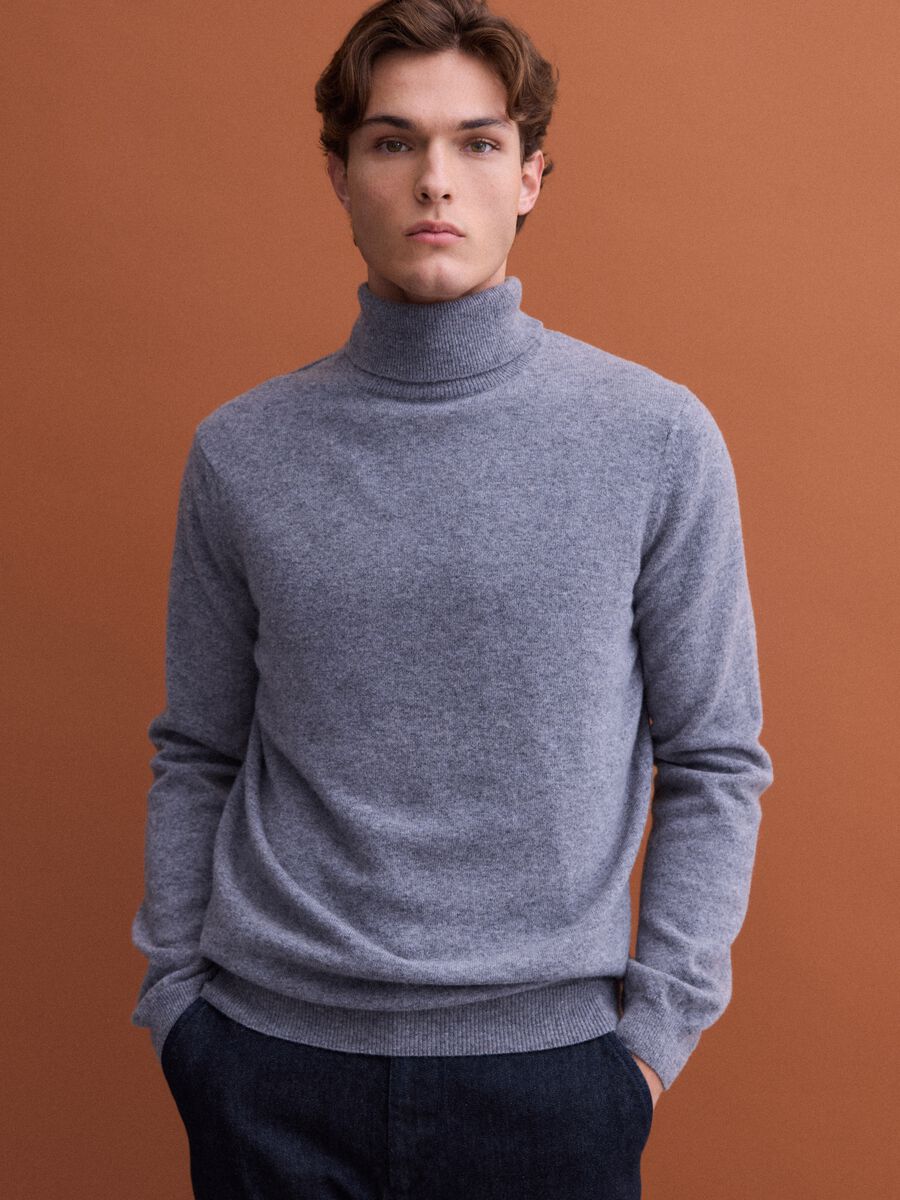 Grey marl pure wool roll-neck jumper, regular fit_1