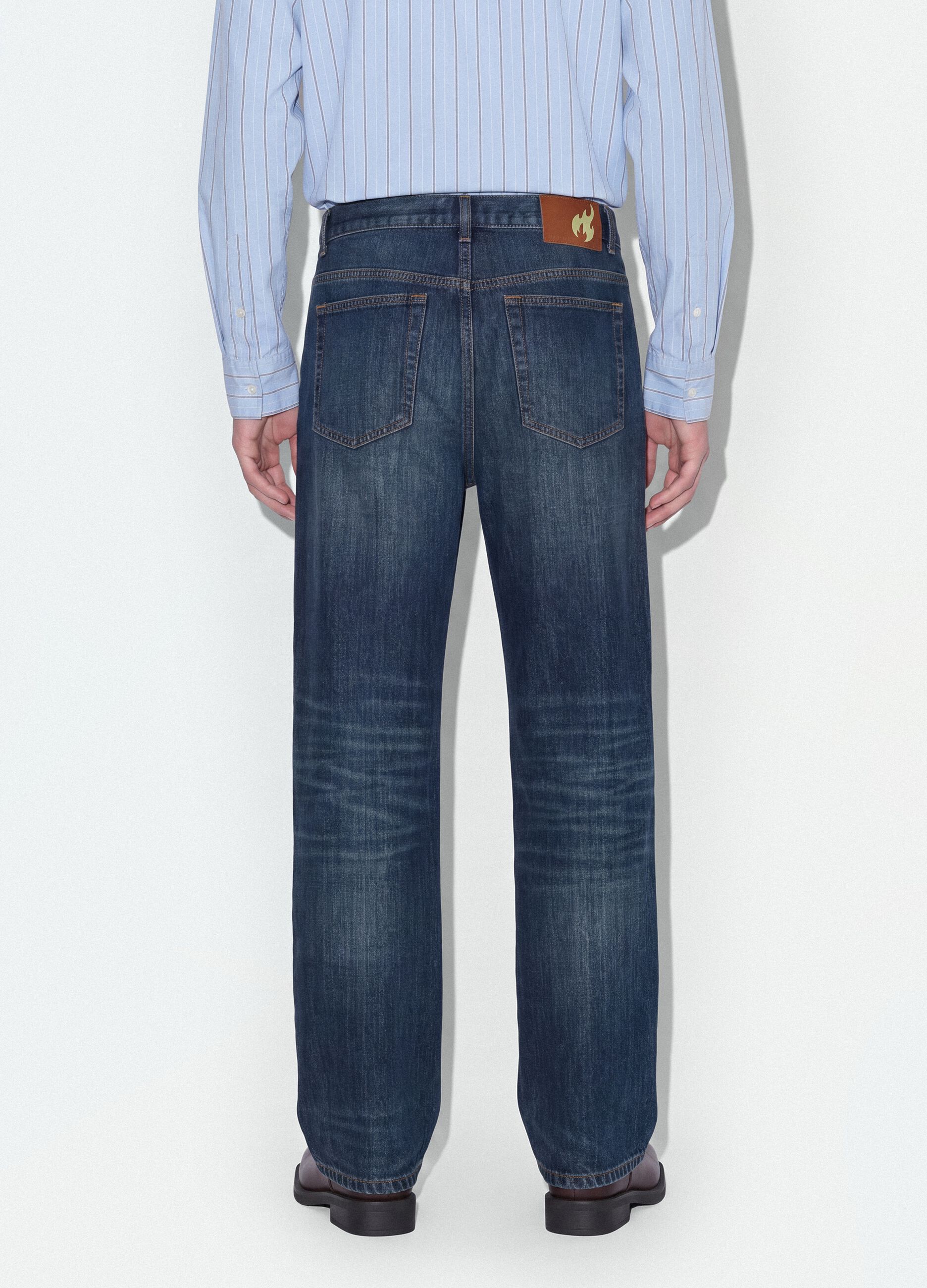 Jeans denim blu in puro cotone flare fit
