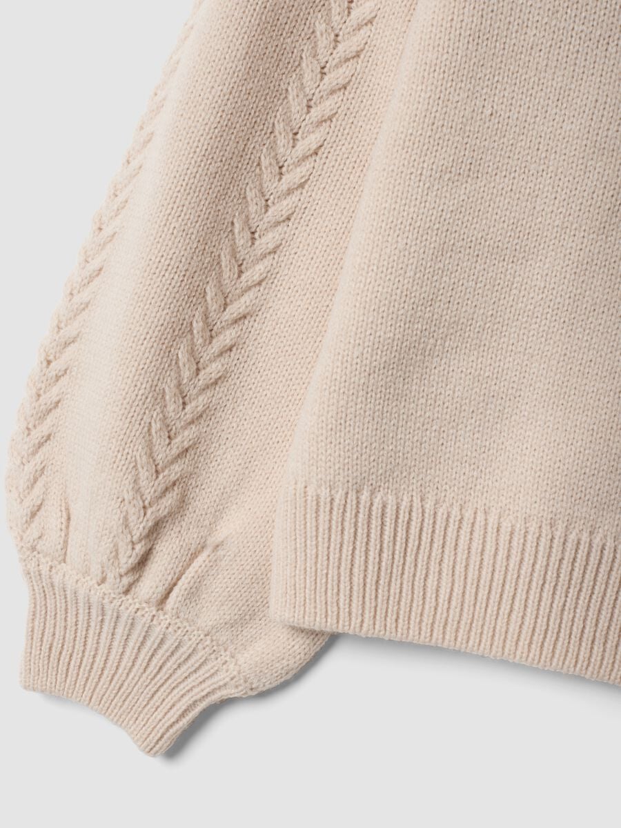 Beige crew-neck jumper with puff sleeves, regular fit_3