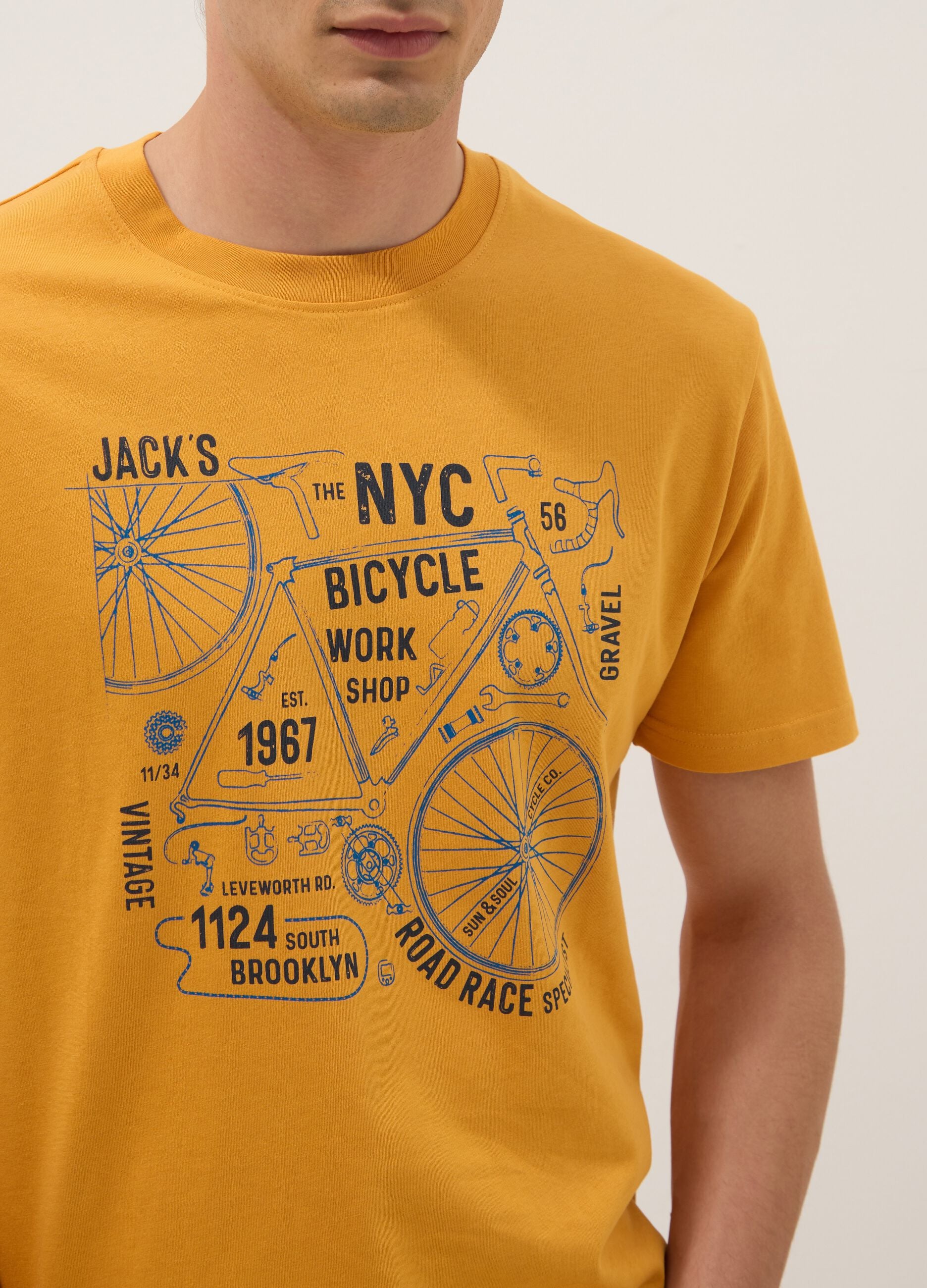 Oranges T-Shirt aus reiner Baumwolle mit Frontprint, Regular Fit
