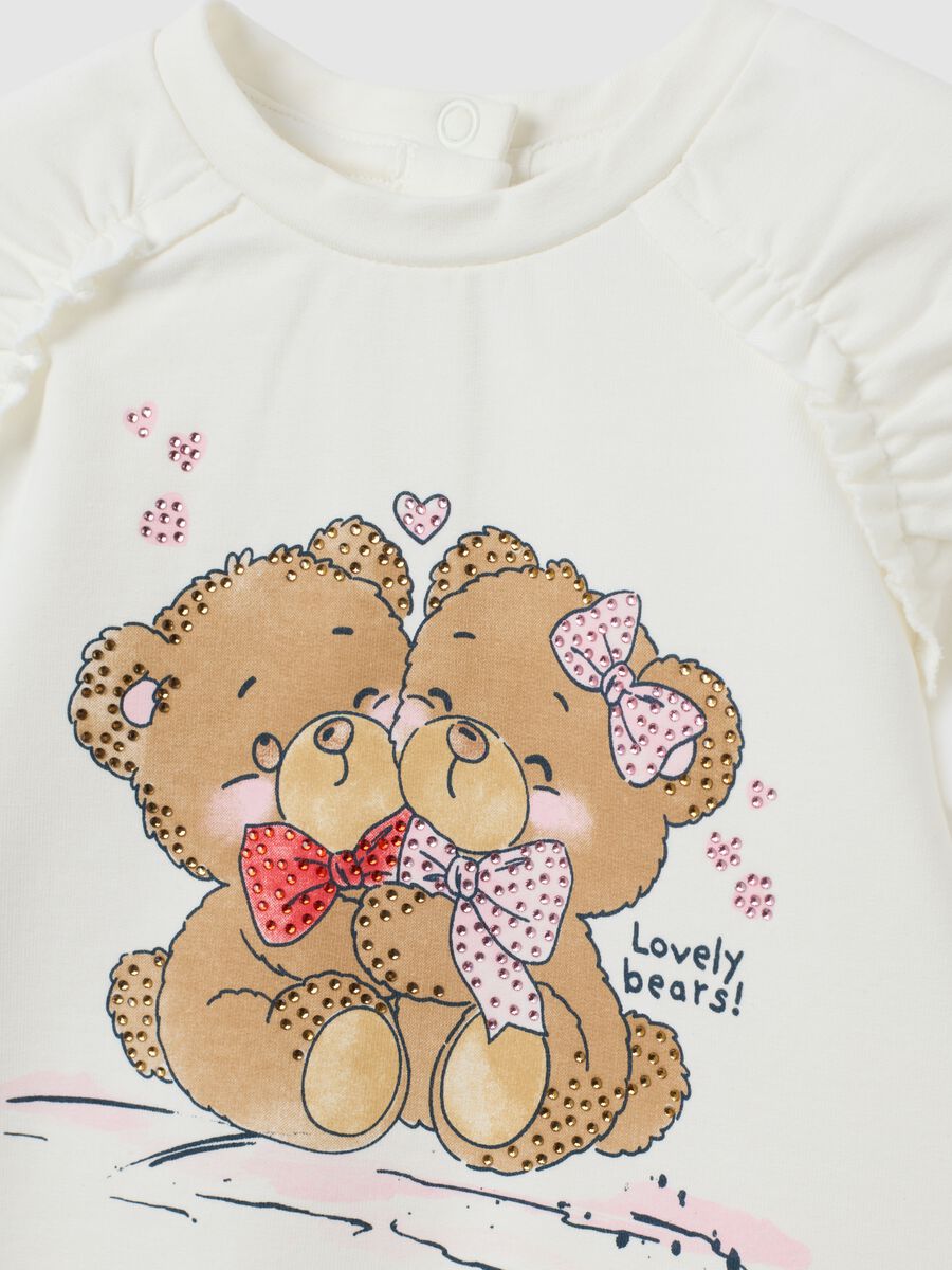 Regular fit white stretch cotton girls' sweatshirt with teddy bears_2