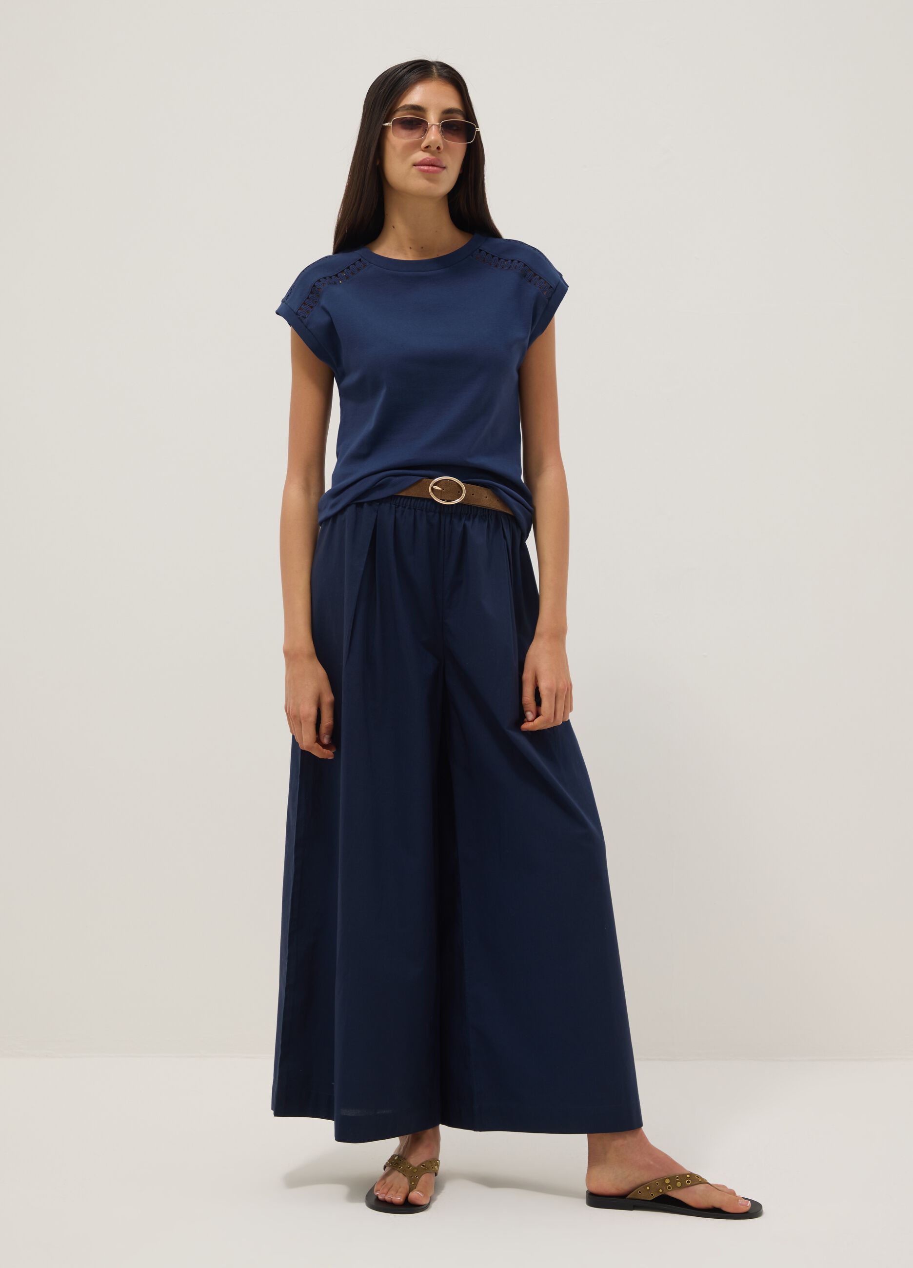 Blue pure cotton palazzo trousers