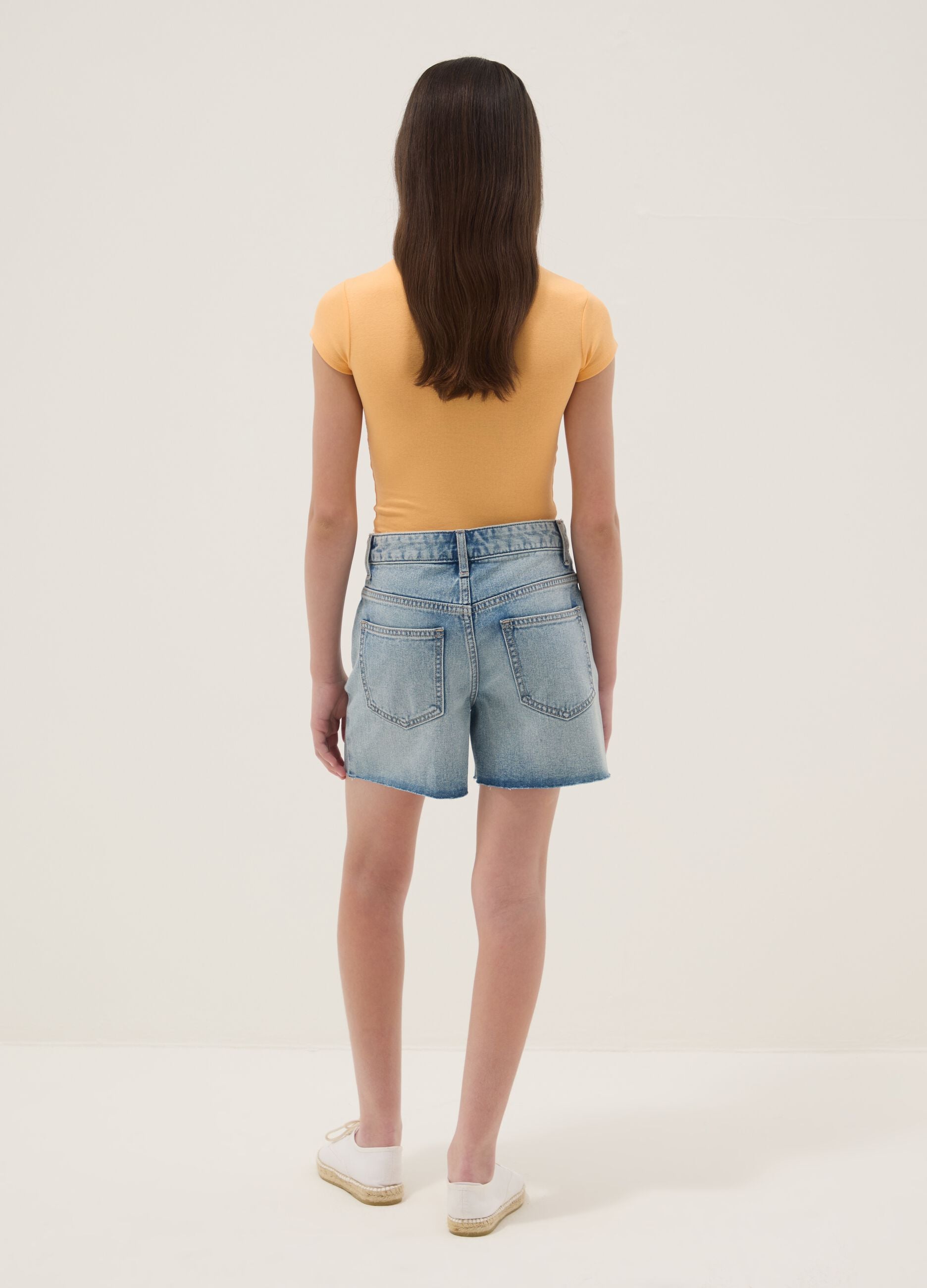 Blaue Denim-Shorts aus reiner Baumwolle f&uuml;r M&auml;dchen, Straight Fit