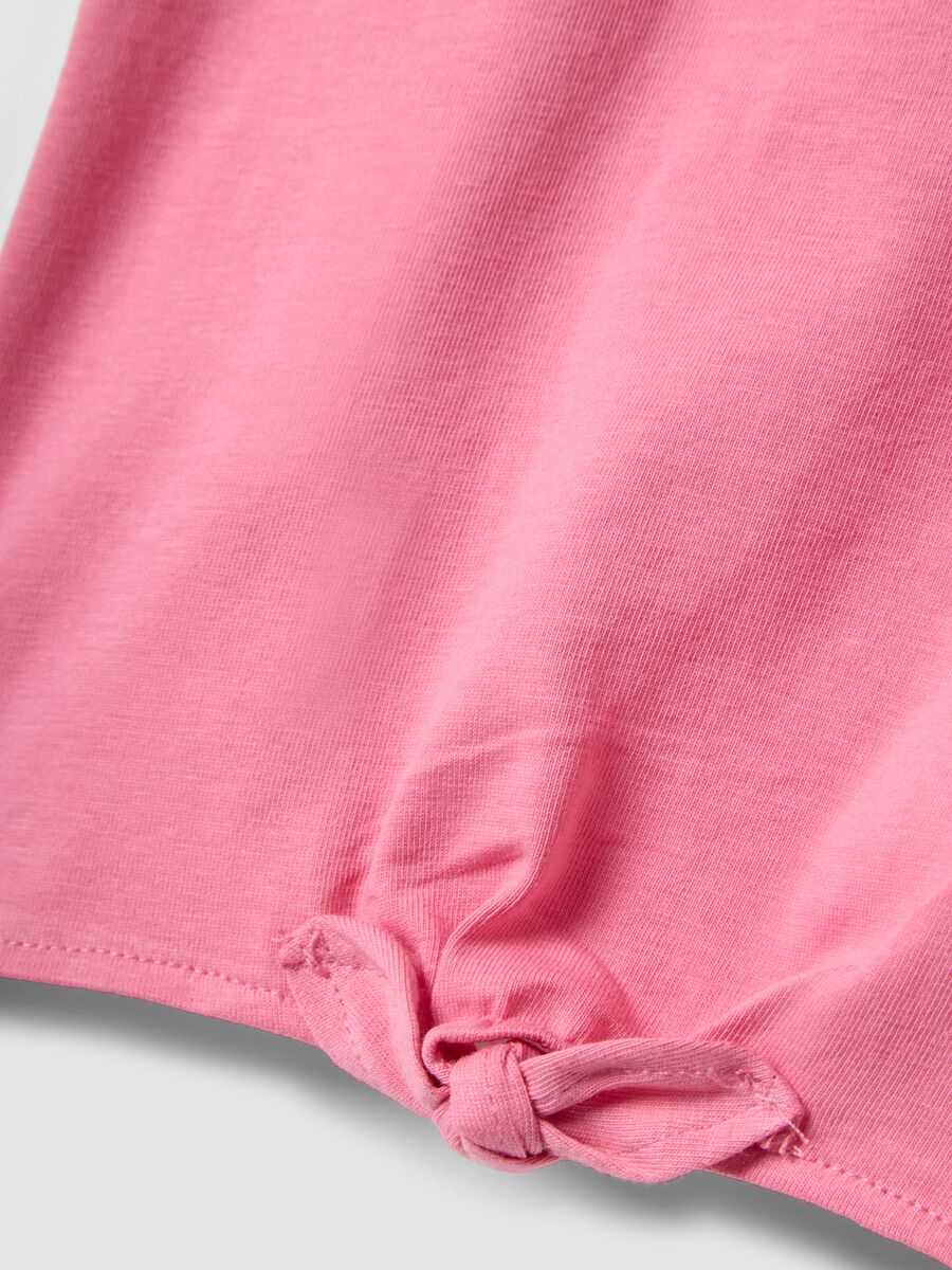 Pink short-sleeve stretch cotton T-shirt with floral print for baby girl, regular fit_3