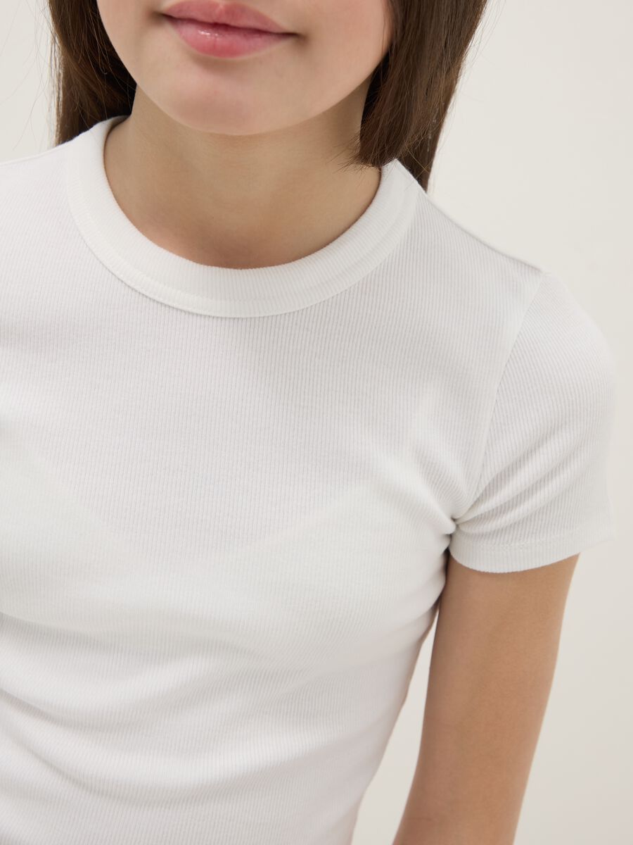 White fitted stretch cotton t-shirt for girls_2