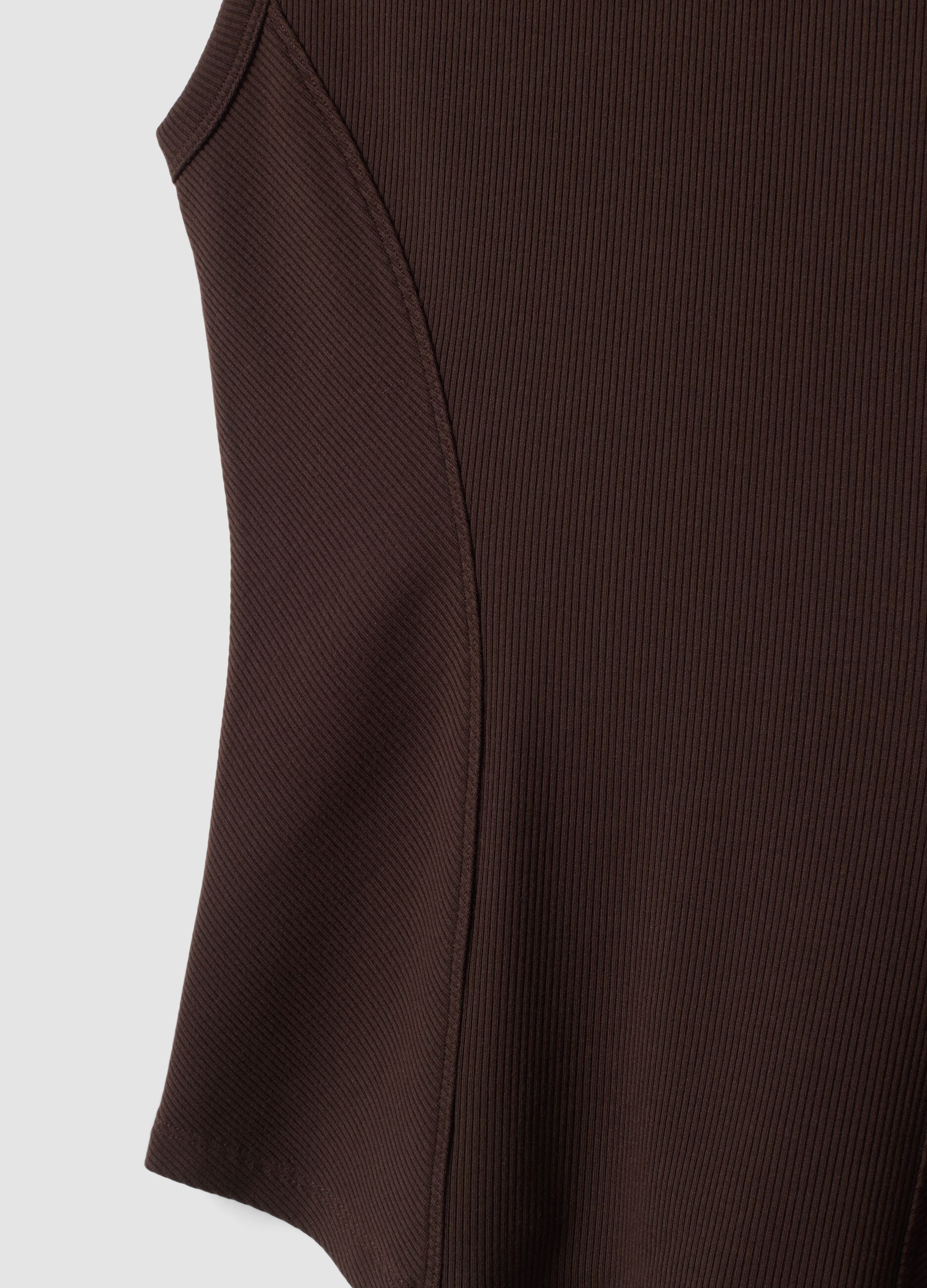 Brown ribbed stretch modal crew-neck top