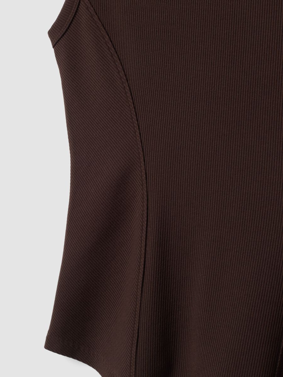 Brown ribbed stretch modal crew-neck top_6