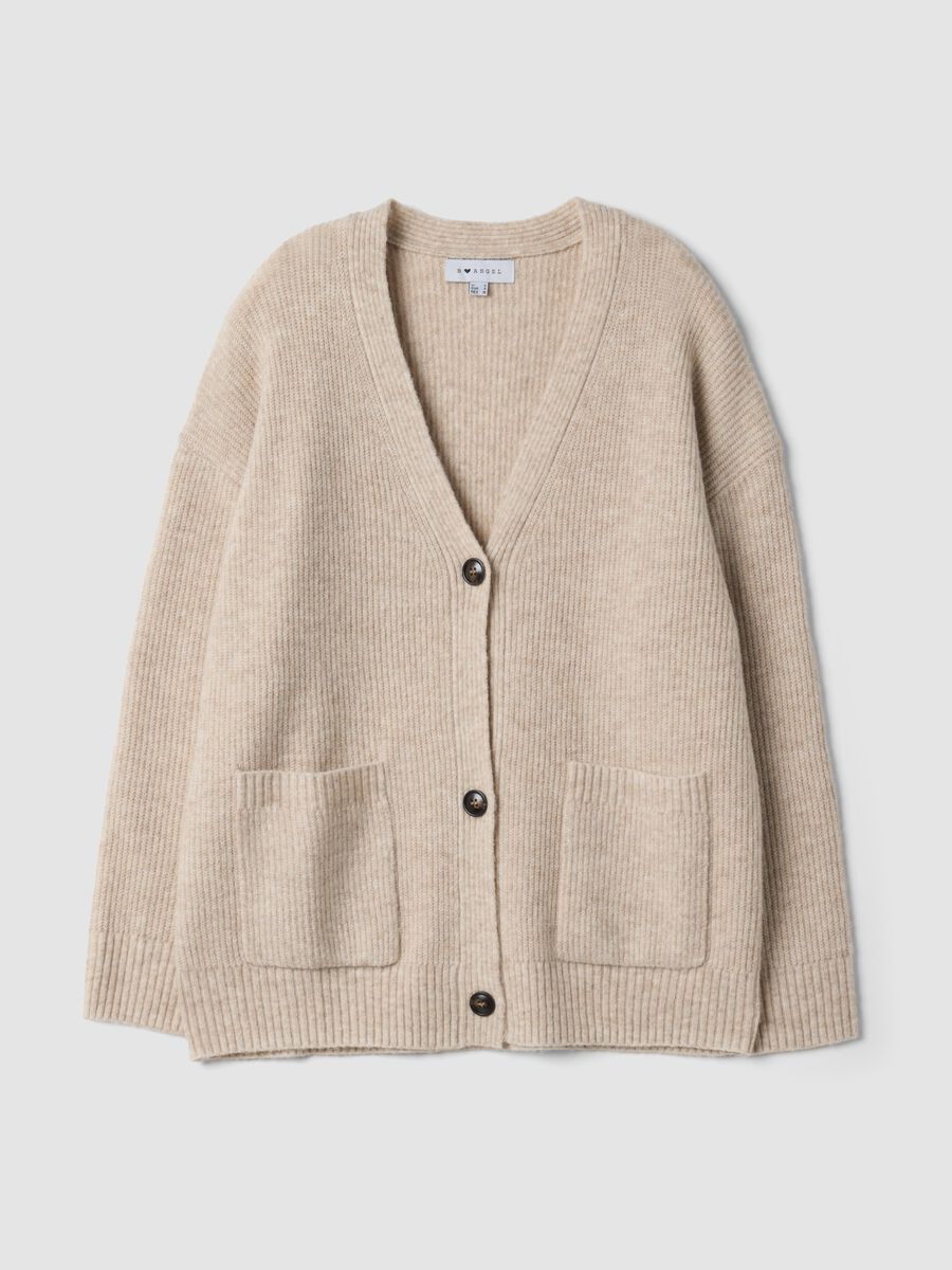 Beige stretch cardigan with deep V-neck_4