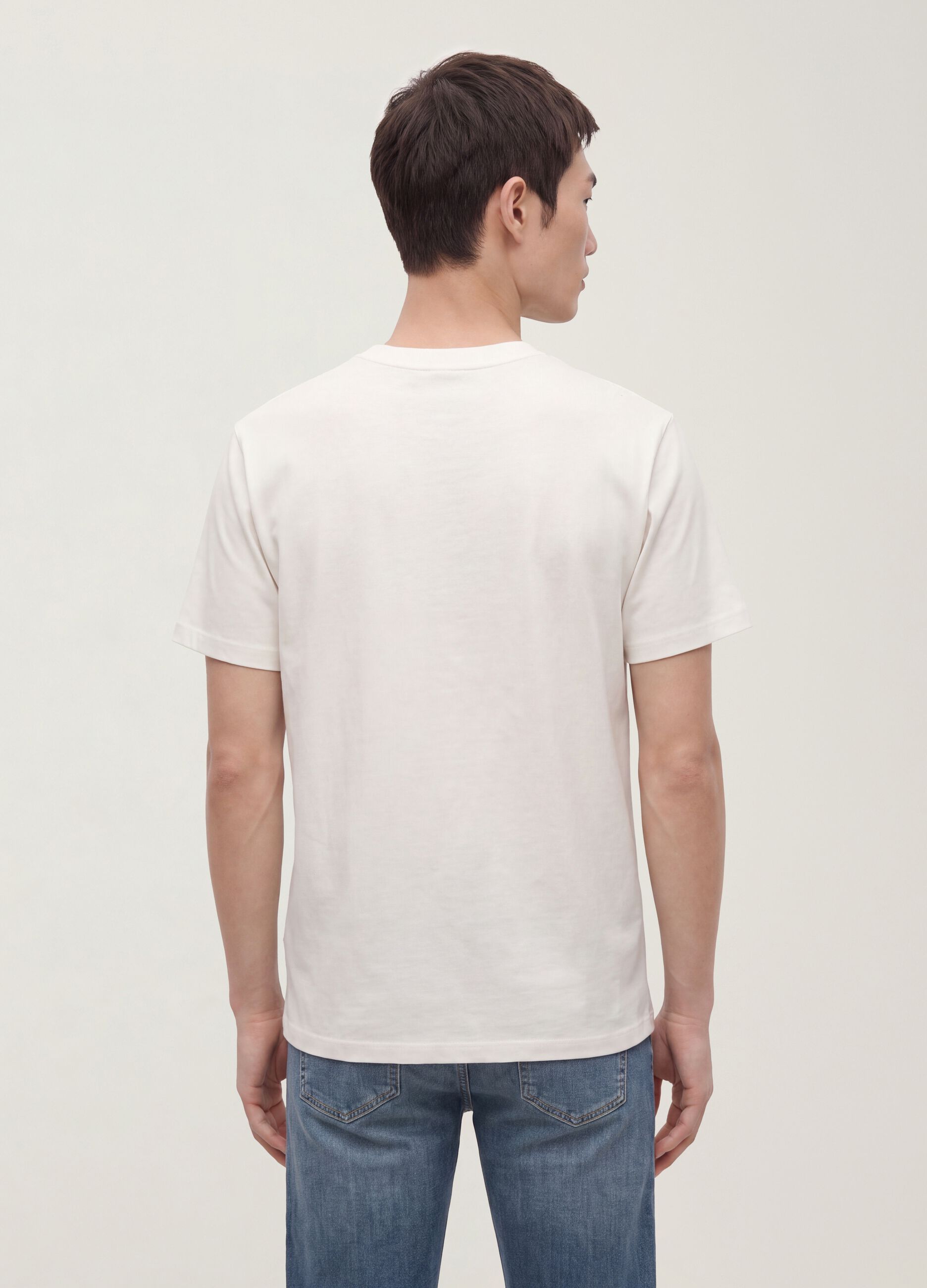 Weisses T-Shirt aus reiner Baumwolle mit Rundhalsausschnitt, Relaxed Fit