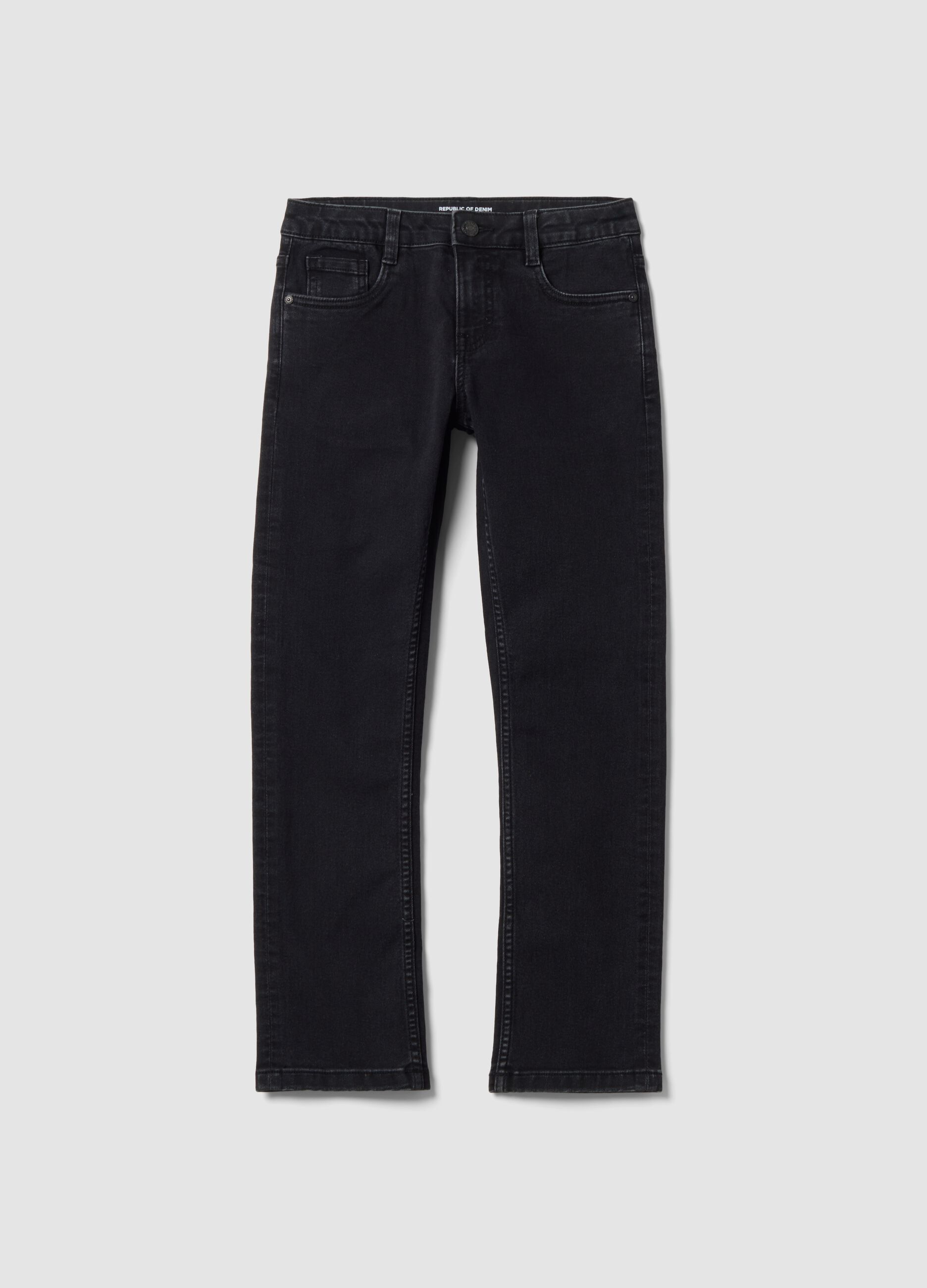 Boys&rsquo; black denim stretch-cotton jeans, regular fit