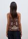 Brown fitted pure viscose top with thin straps and embroidered pattern_3