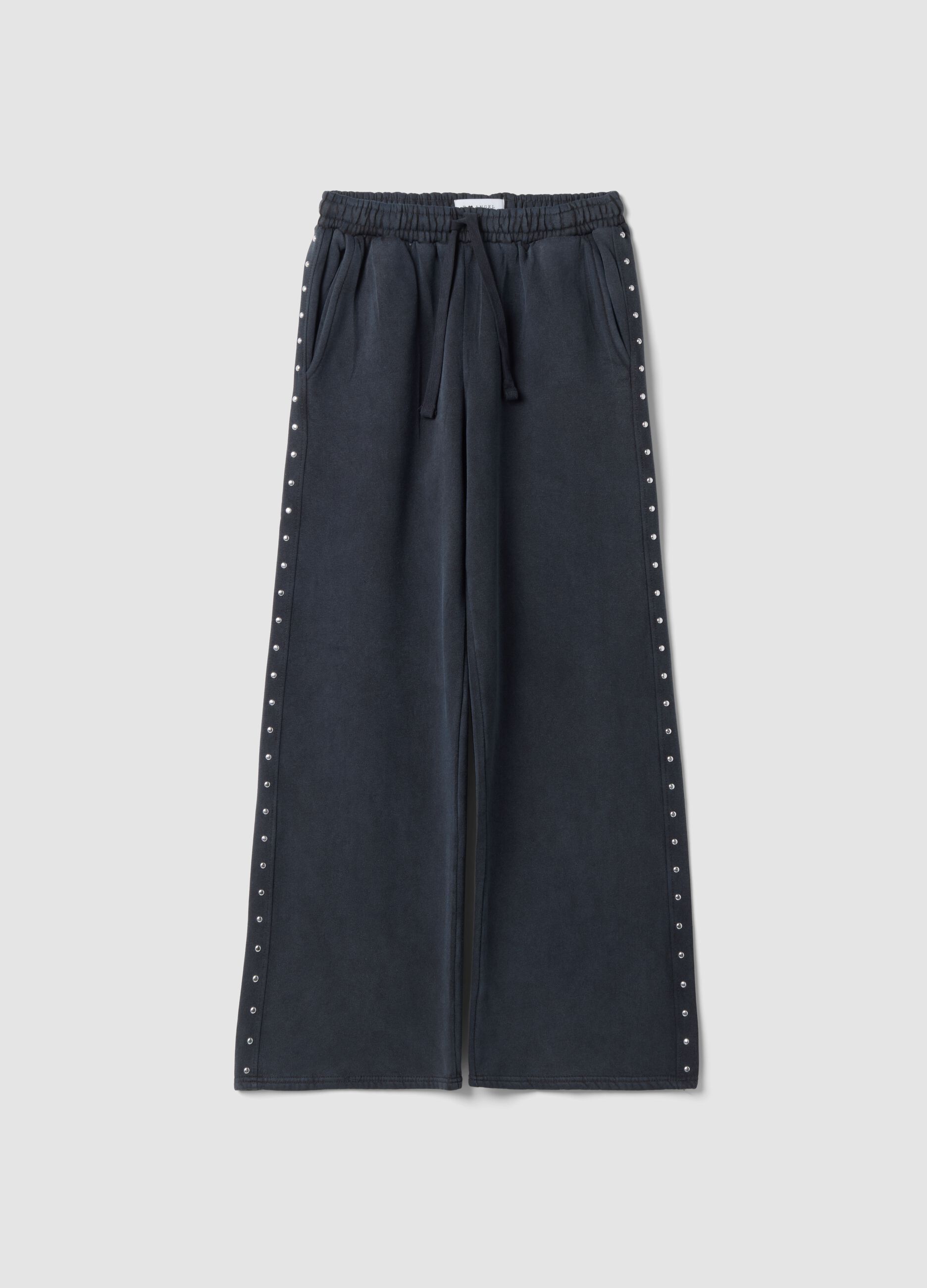 Graue Wide-Leg-Jogger aus Baumwollmix mit Strass