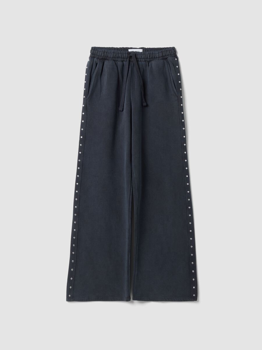 Graue Wide-Leg-Jogger aus Baumwollmix mit Strass_0