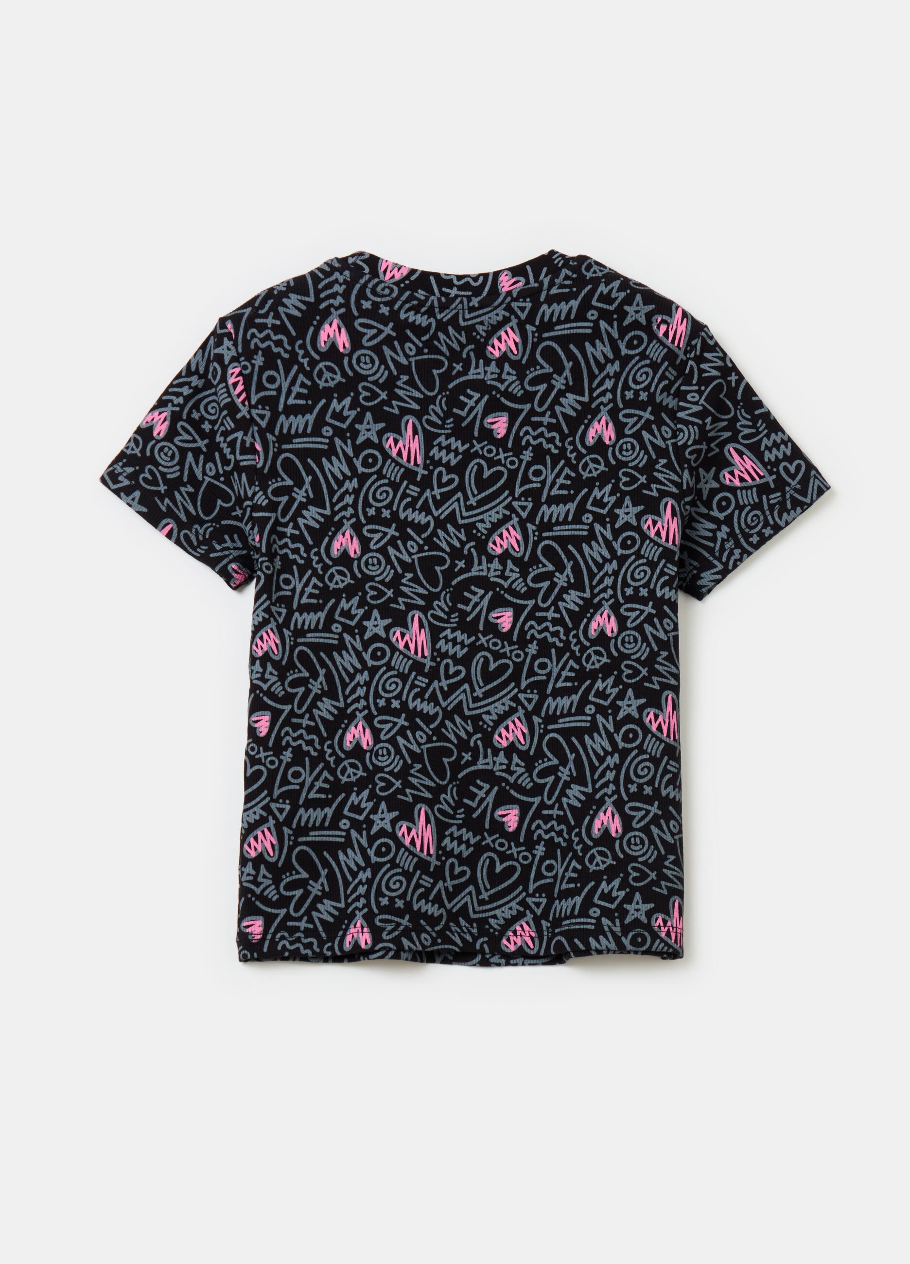 Printed cotton stretch T-shirt