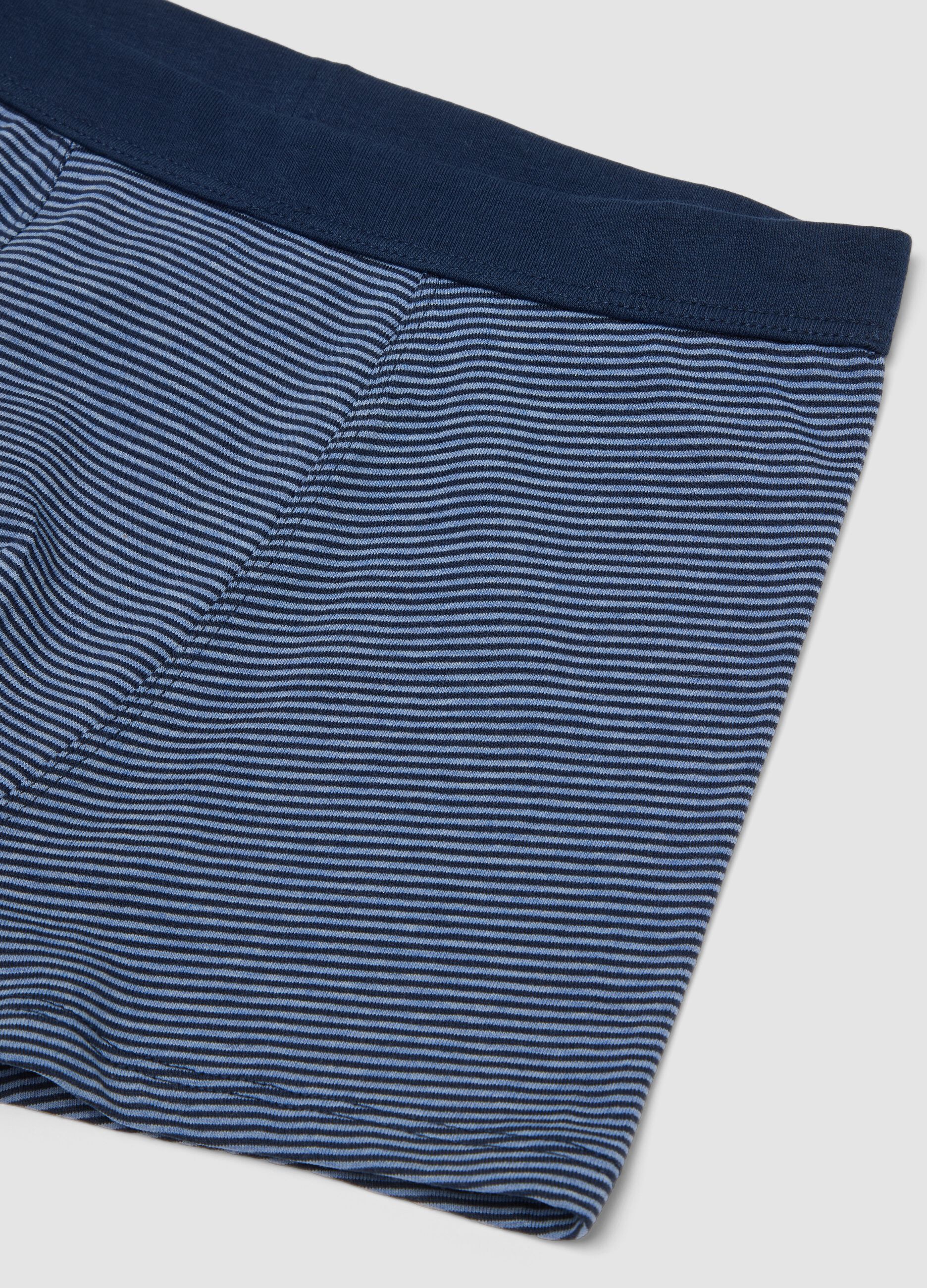 Boxer blu in cotone organico elasticizzato a righe per bambino